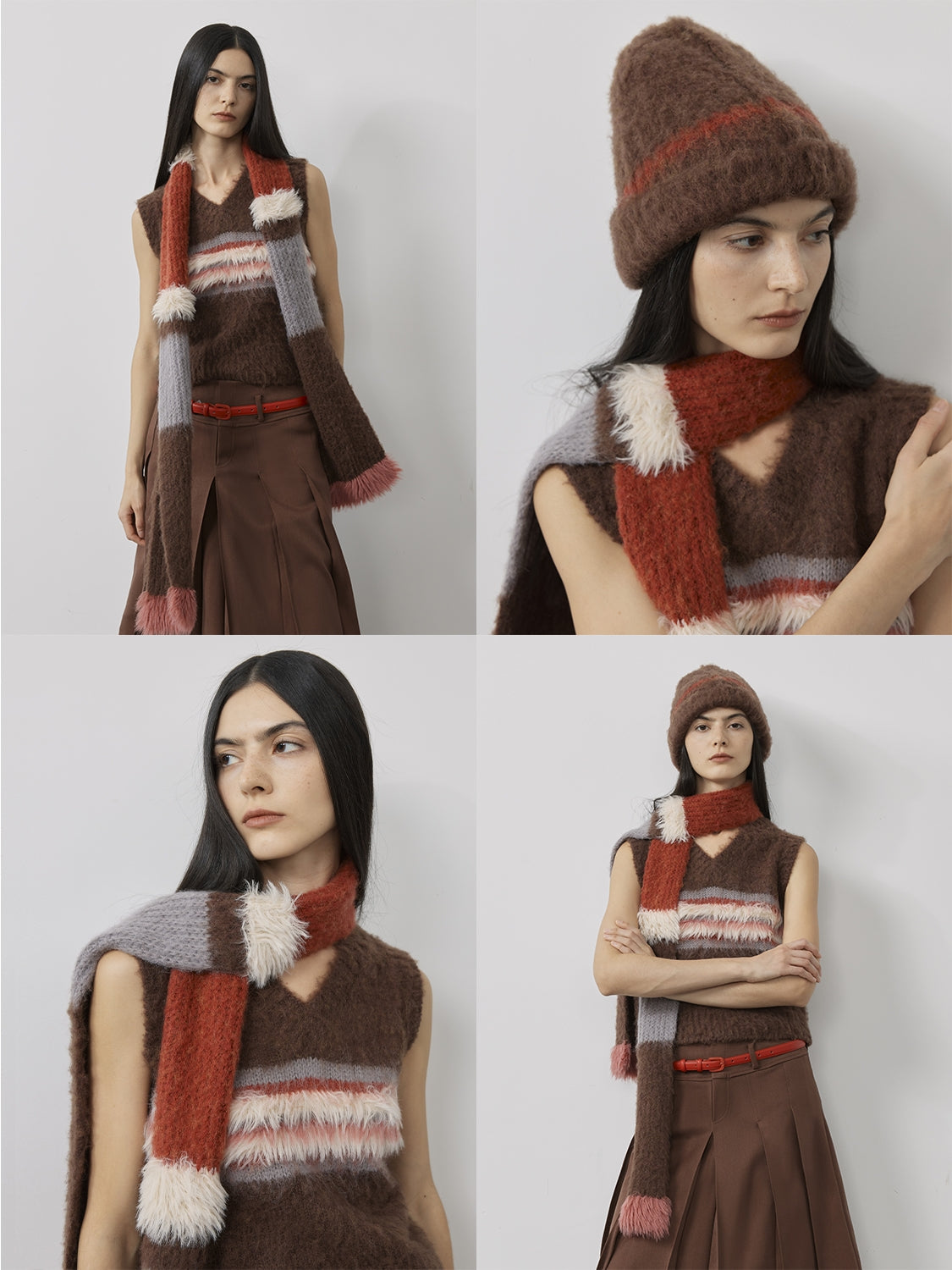 FIRELADY FUR | Women's Mohair Wool Blend Colorblock Hat & Scarf Set