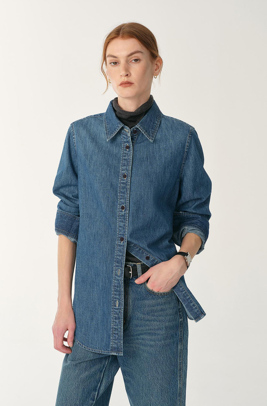 PREMIUM STYLE CO. LTD. | Women's Classic Denim Lapel Shirt