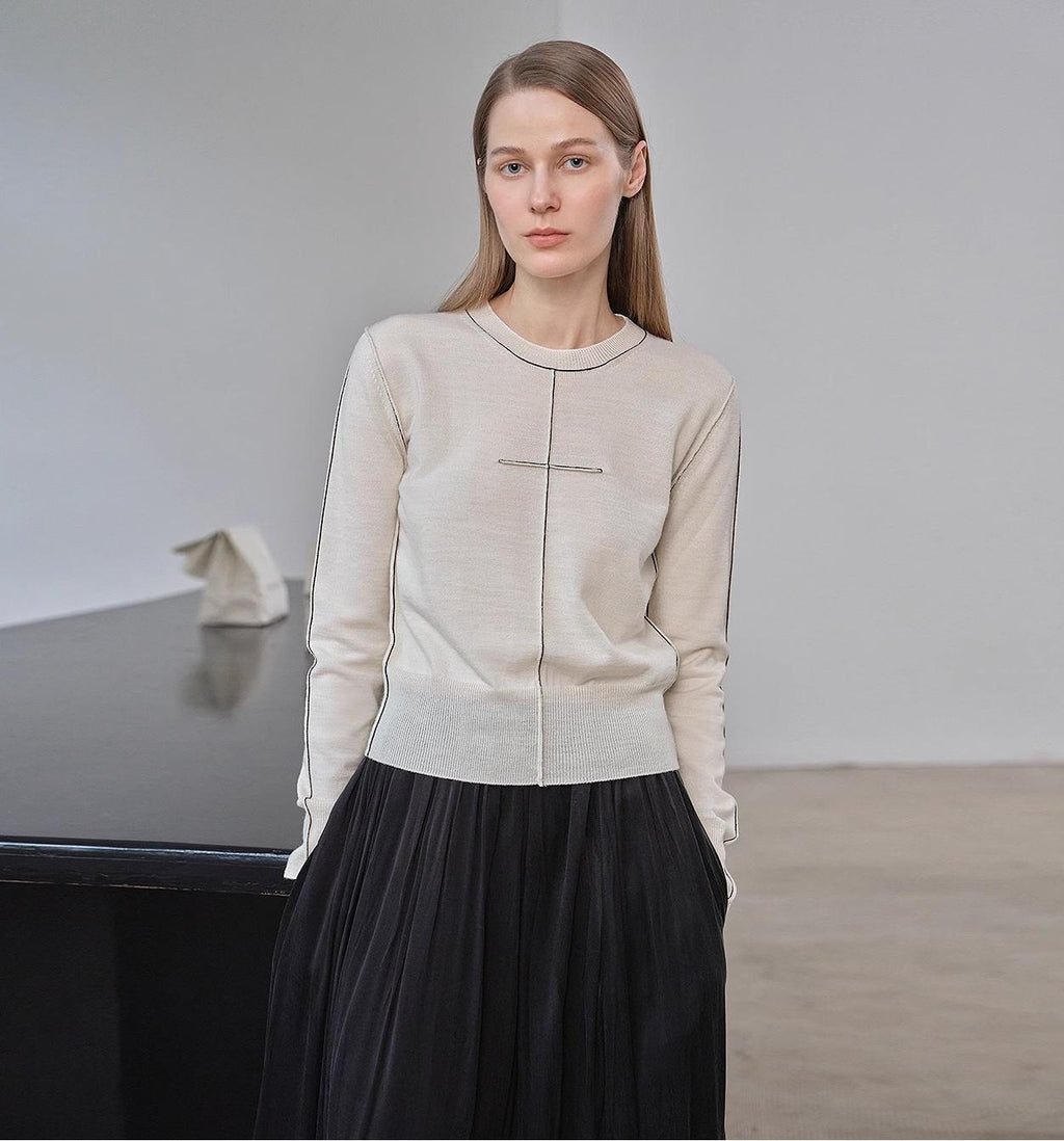 FIRELADY FUR | Women's Yangtze 30NM Contrast Stitch Wool Knit Sweater