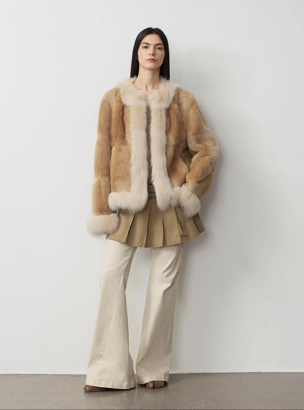 FIRELADY FUR | Women's Blue Muskrat & Fox Fur Patchwork Coat