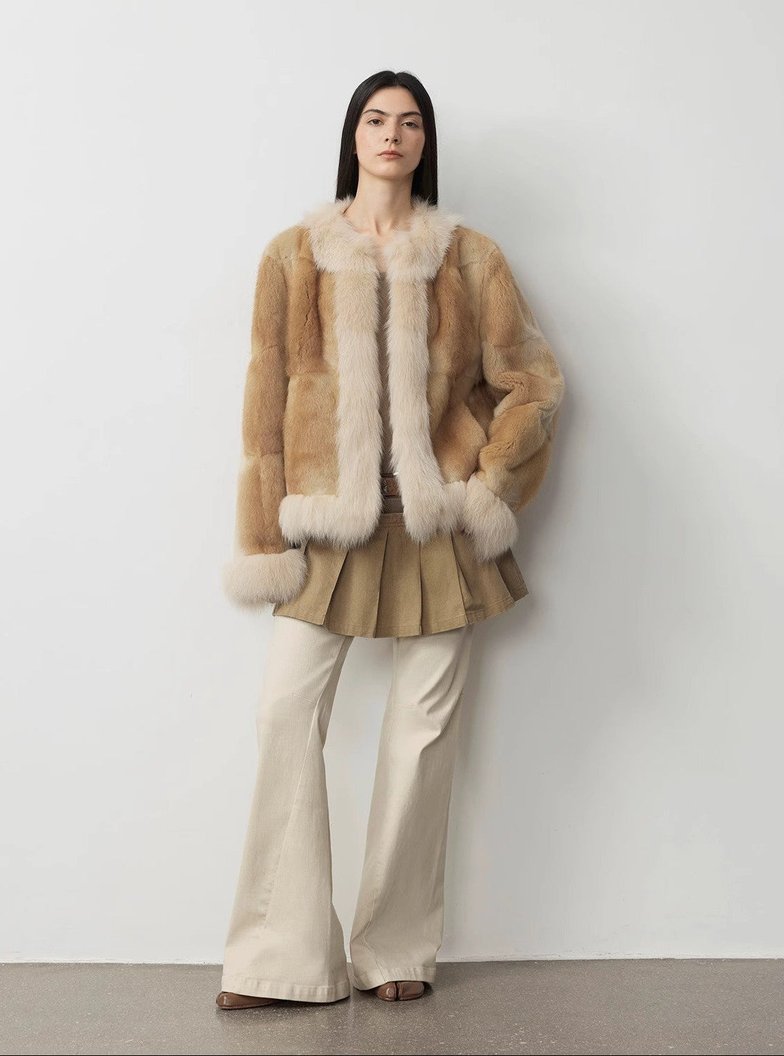 FIRELADY FUR | Women's Blue Muskrat & Fox Fur Patchwork Coat