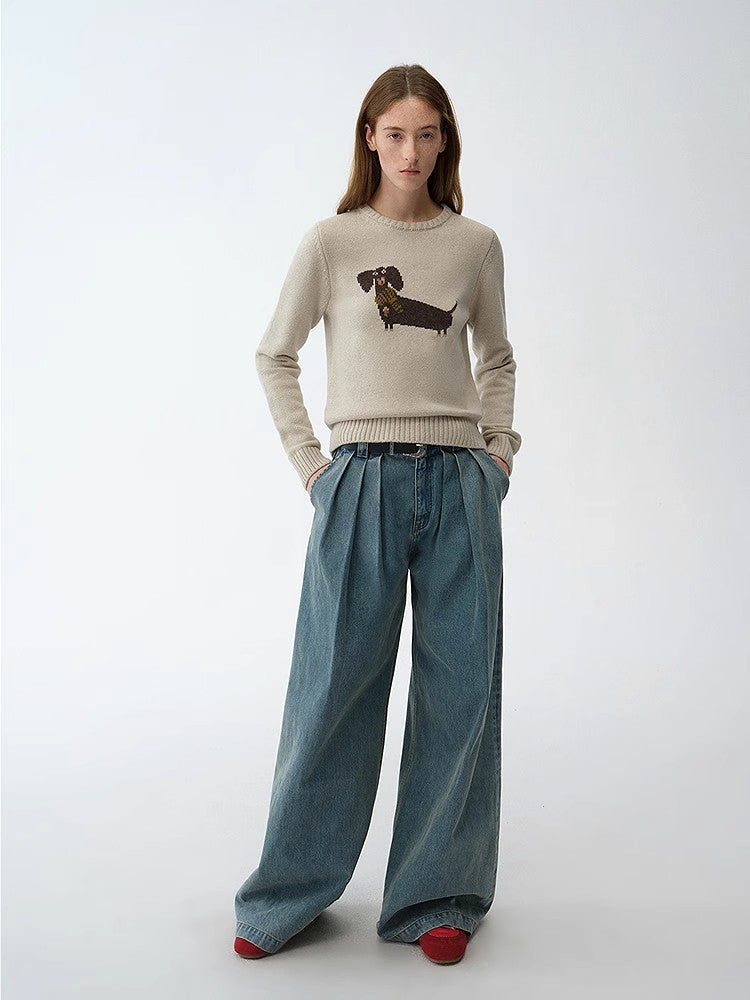 FIRELADY FUR | Women's Dog Motif Knit Wool Blend Sweater