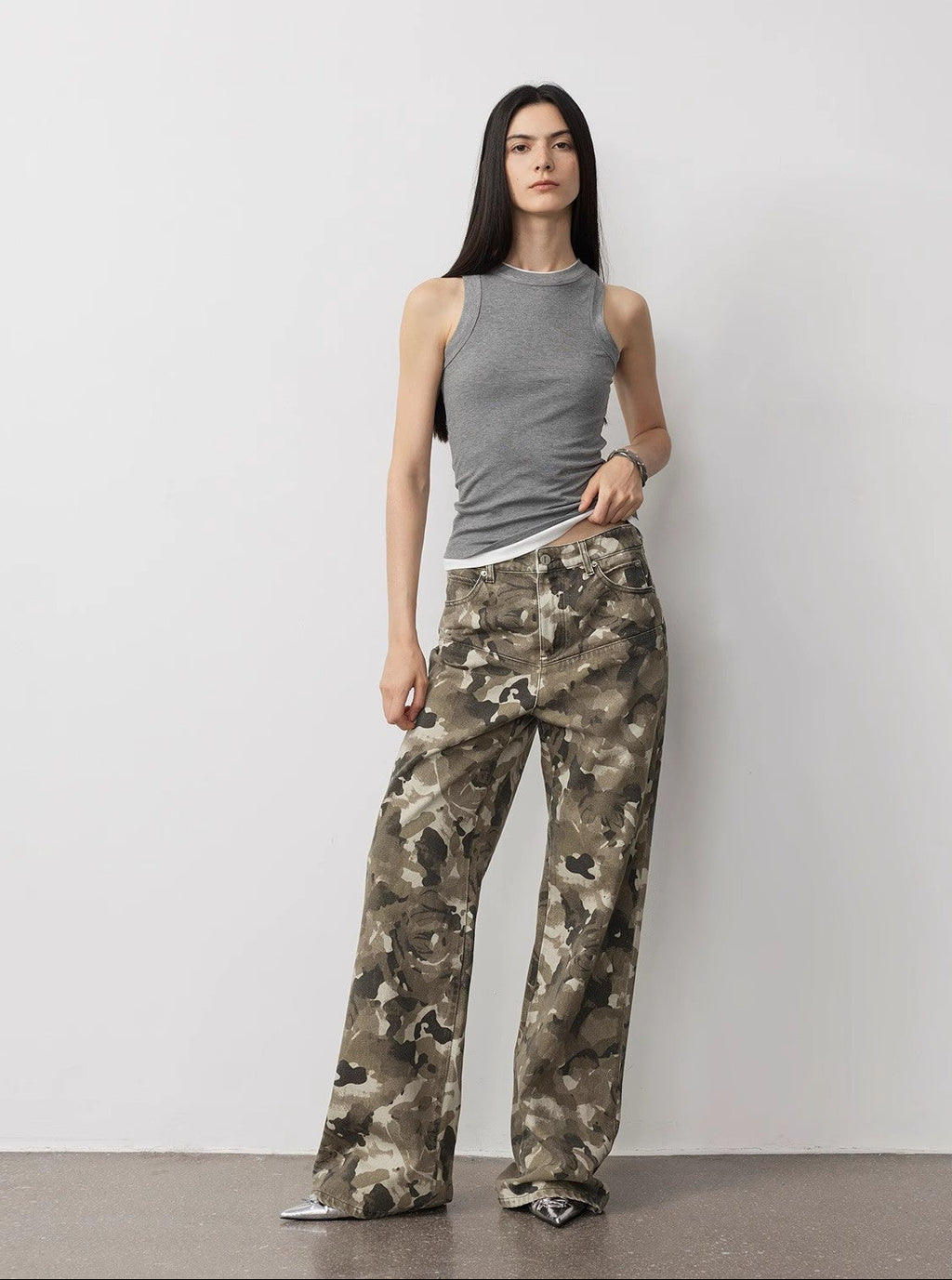 FIRELADY FUR | Women's Camouflage Print Washed Wide Leg Jeans
