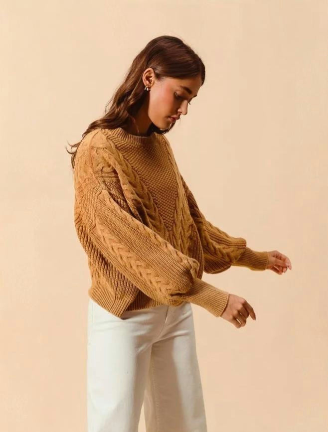 SO ME | Women's Mineral Washed Textured Cotton Cable Sweater