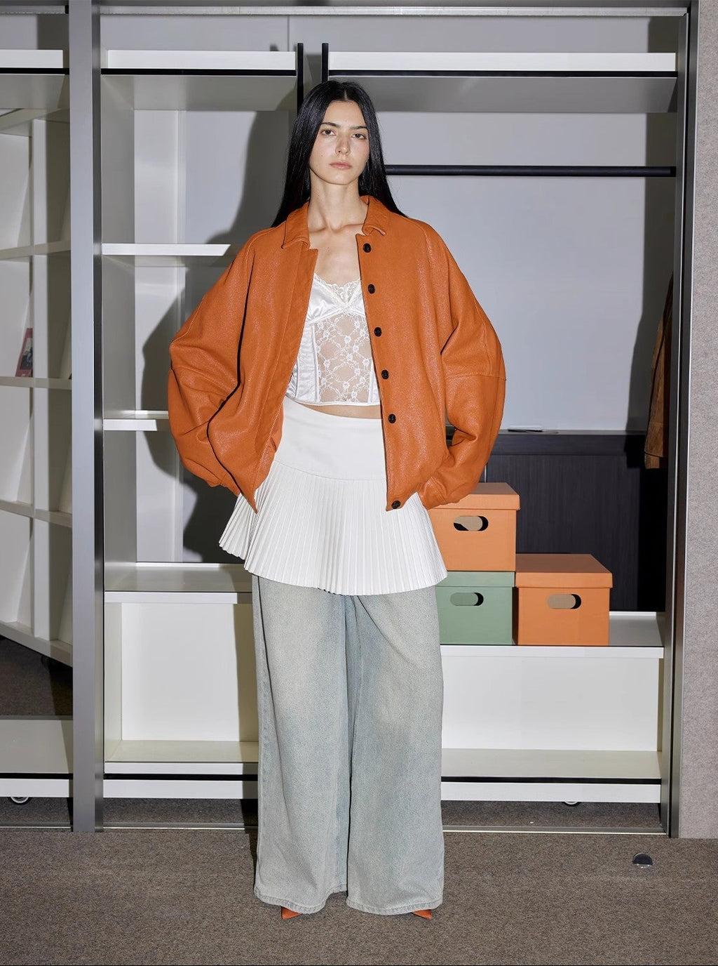 FIRELADY FUR | Women's Waxed Orange Sheep Leather Jacket