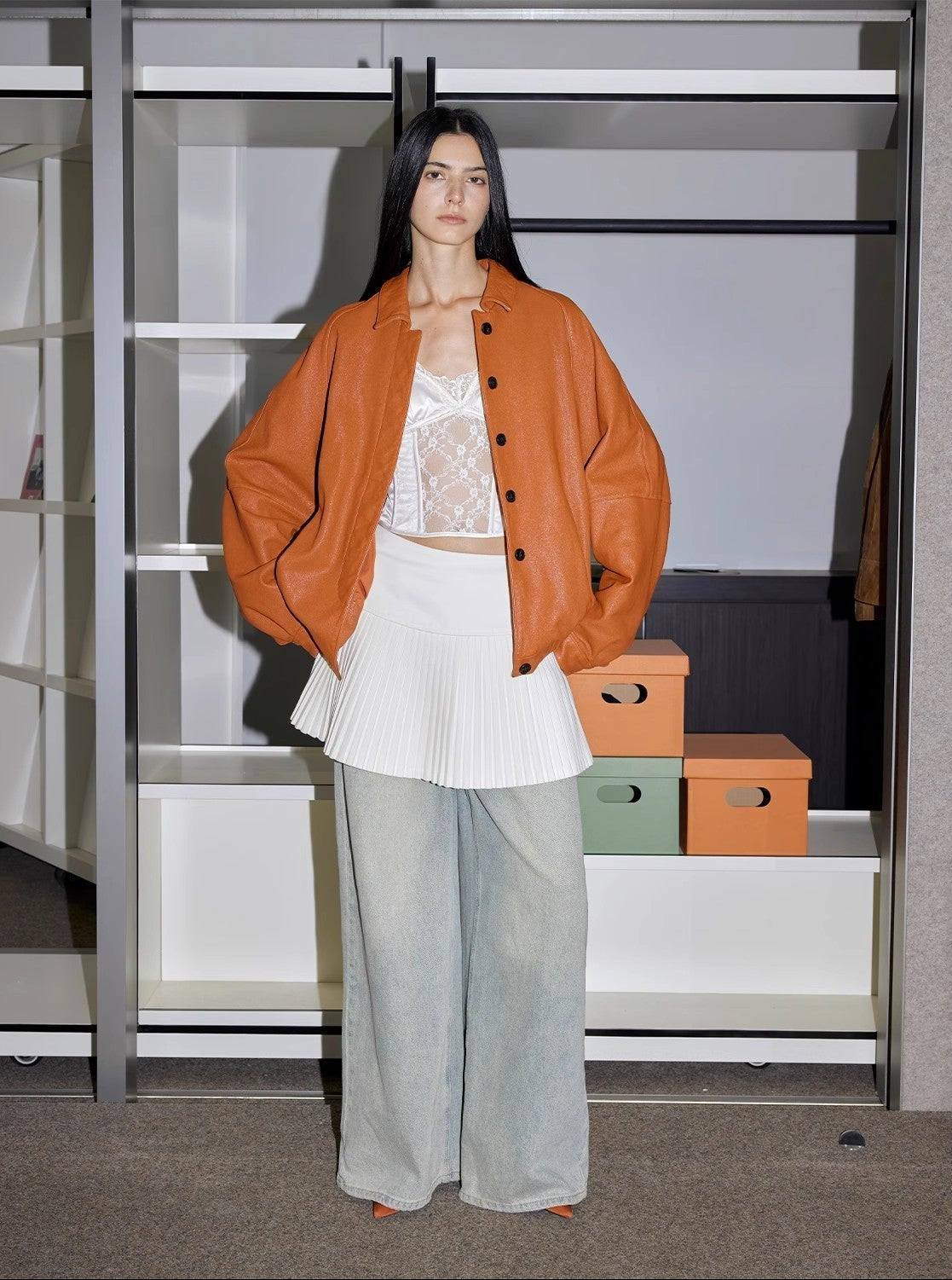 FIRELADY FUR | Women's Waxed Orange Sheep Leather Jacket