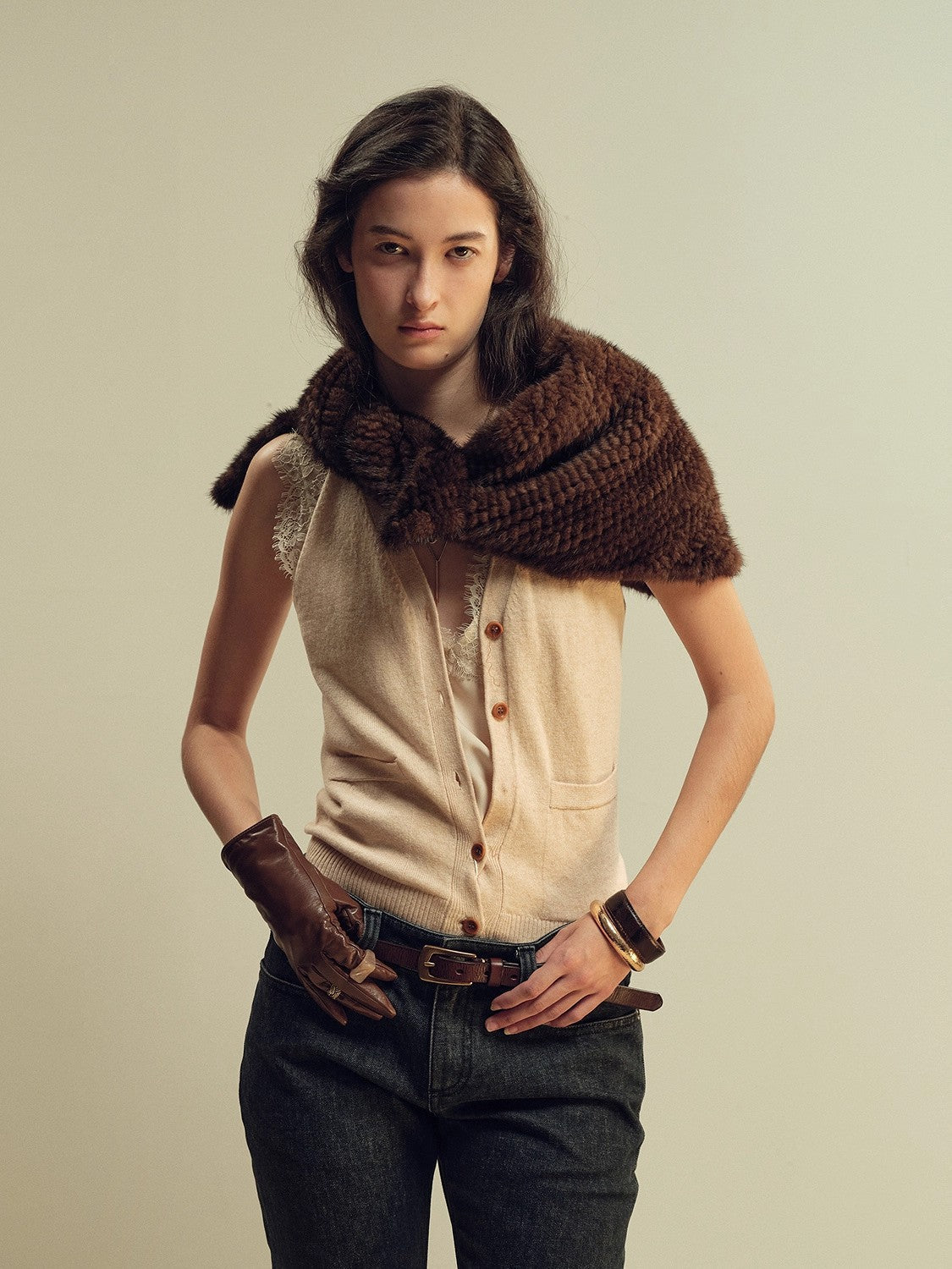 FIRELADY FUR | Women’s Woven Mink Triangle Scarf