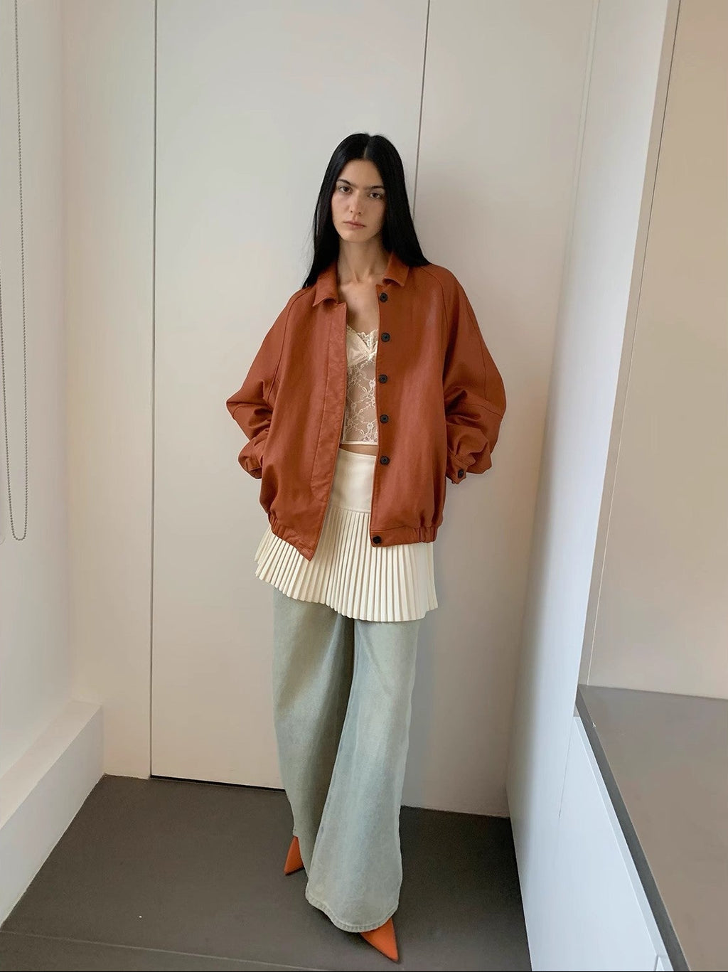 FIRELADY FUR | Women's Waxed Orange Sheep Leather Jacket