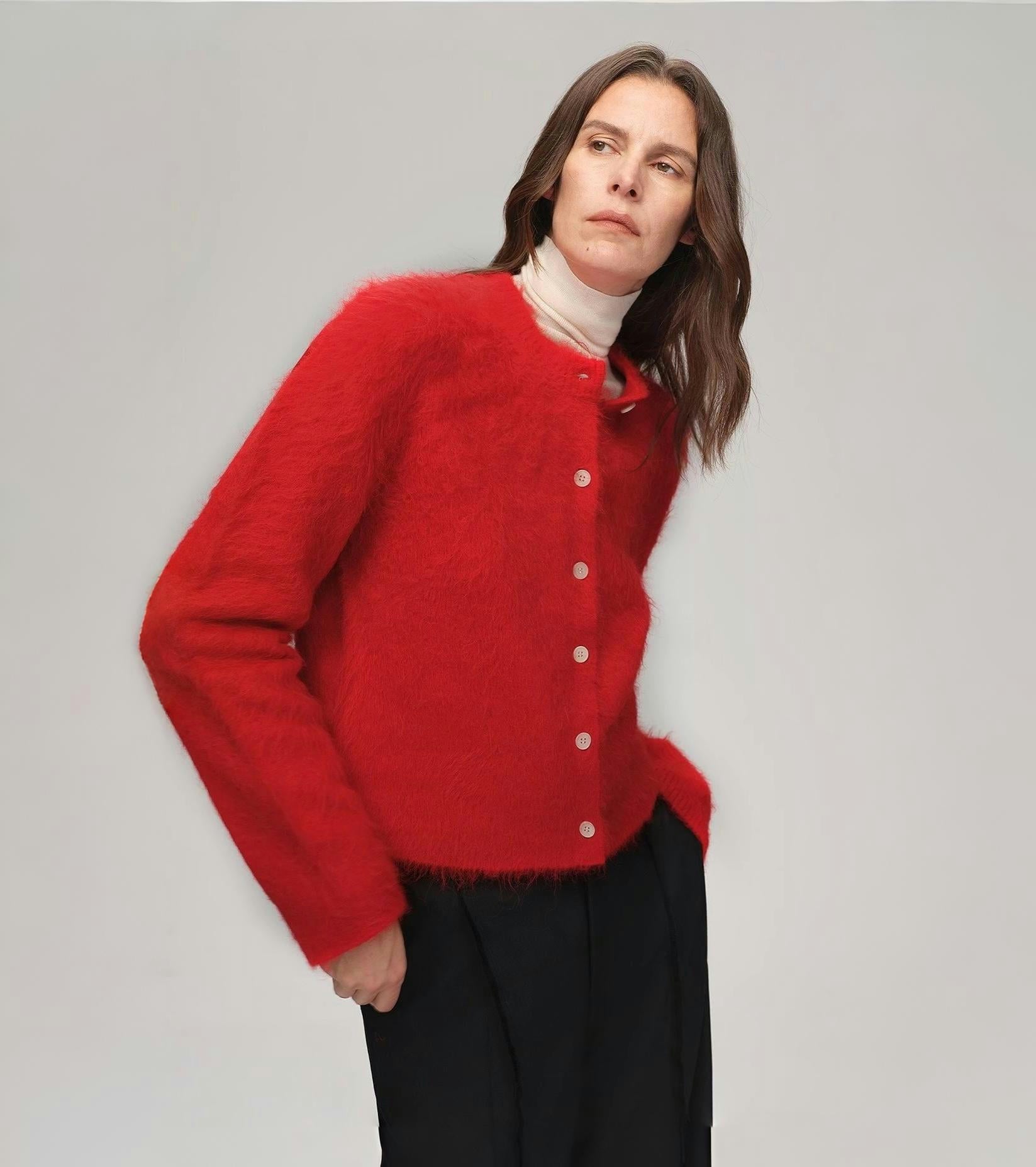 FIRELADY FUR | Women's Red Alpaca Wool Cardigan