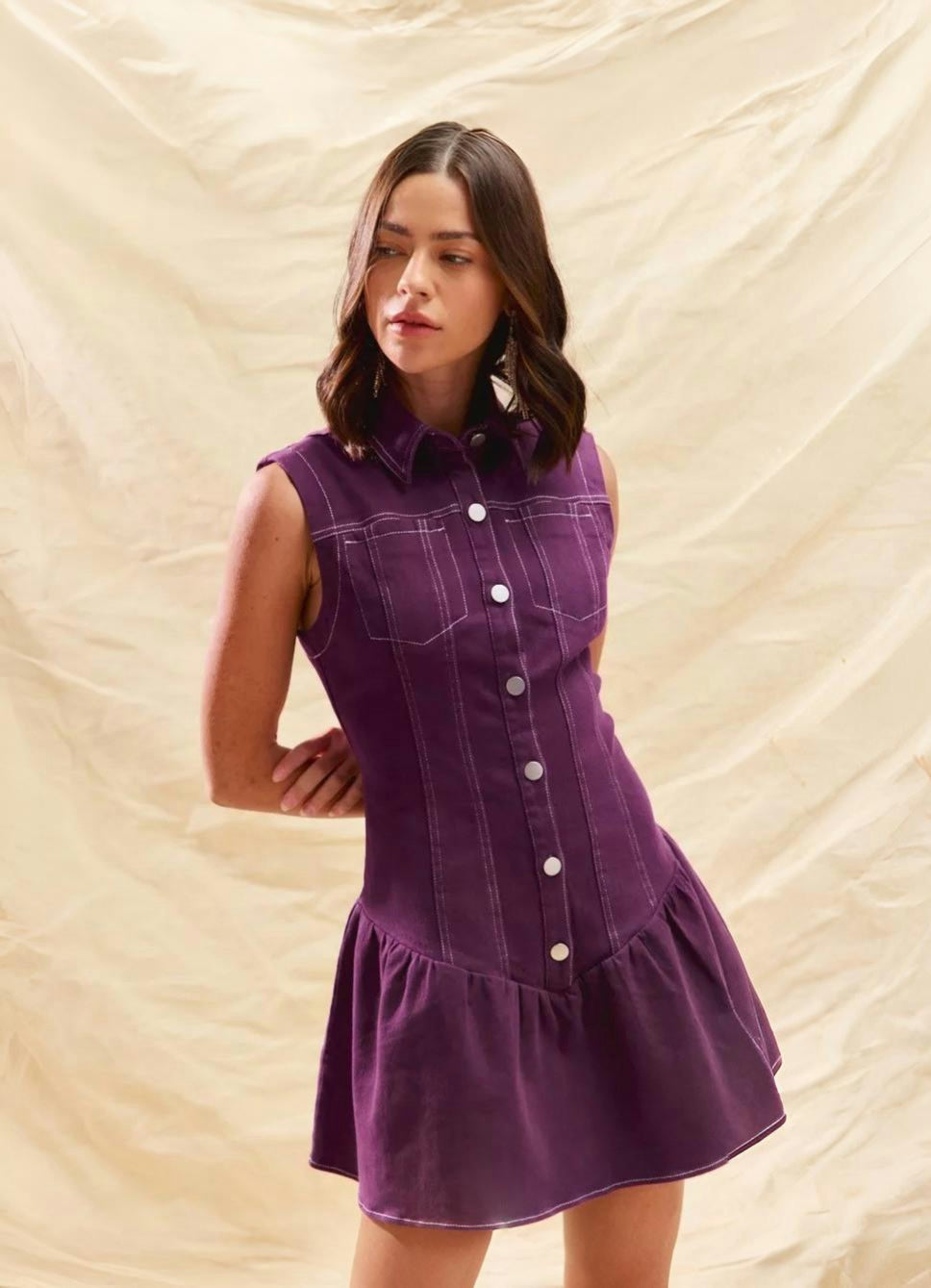 SO ME | Women's Purple Sleeveless Collared Mini Dress