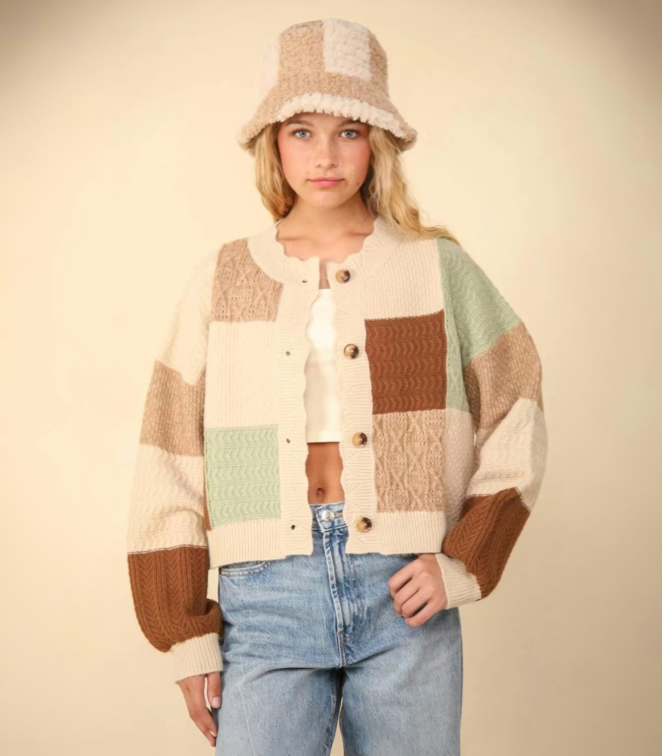 VERY J | Women's Color Block Cotton Cardigan