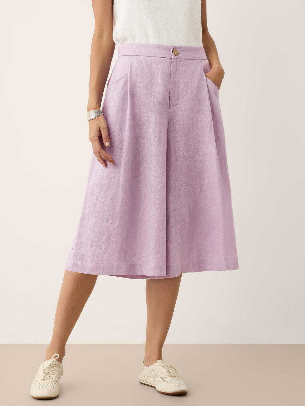 LINTICO | Women's Linen Lavender A-Line Bermuda Shorts "RAVENNA"