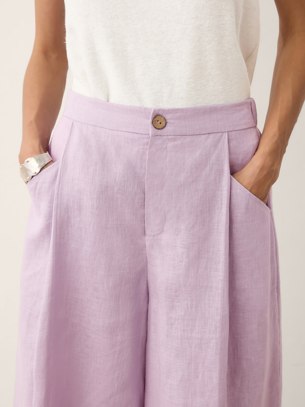 LINTICO | Women's Linen Lavender A-Line Bermuda Shorts "RAVENNA"
