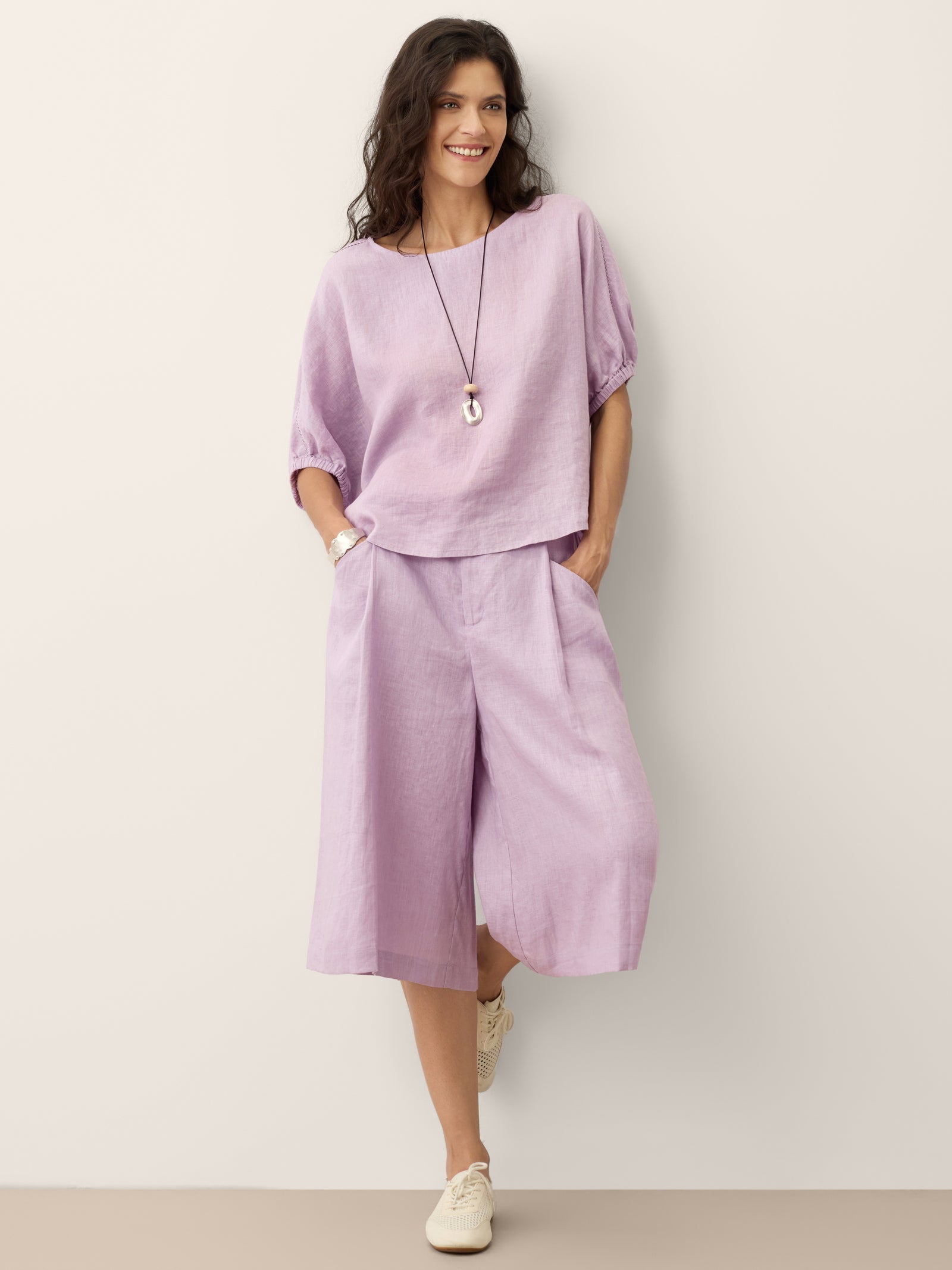 LINTICO | Women's Linen Lavender A-Line Bermuda Shorts "RAVENNA"