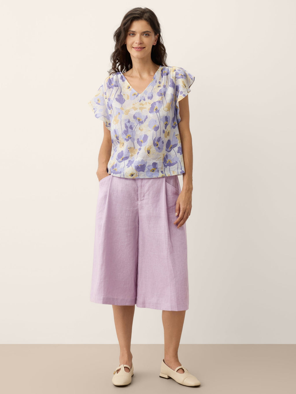 LINTICO | Women's Linen Lavender A-Line Bermuda Shorts "RAVENNA"