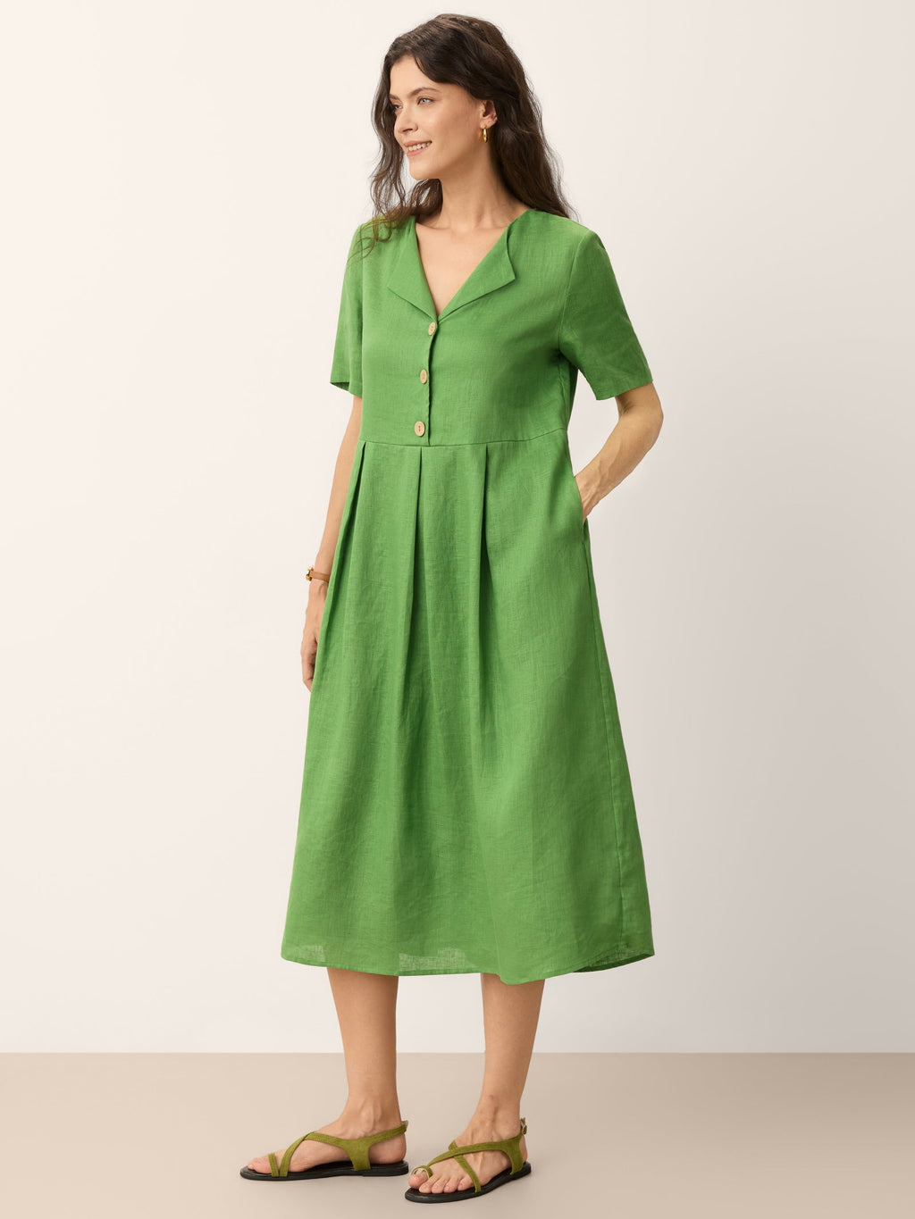 LINTICO | Women's Linen Fern Green Midi Dress