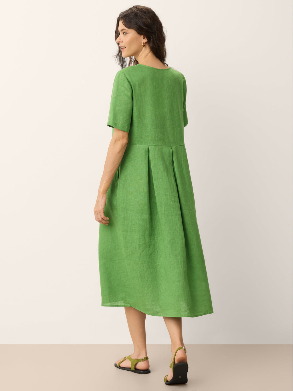 LINTICO | Women's Linen Fern Green Midi Dress