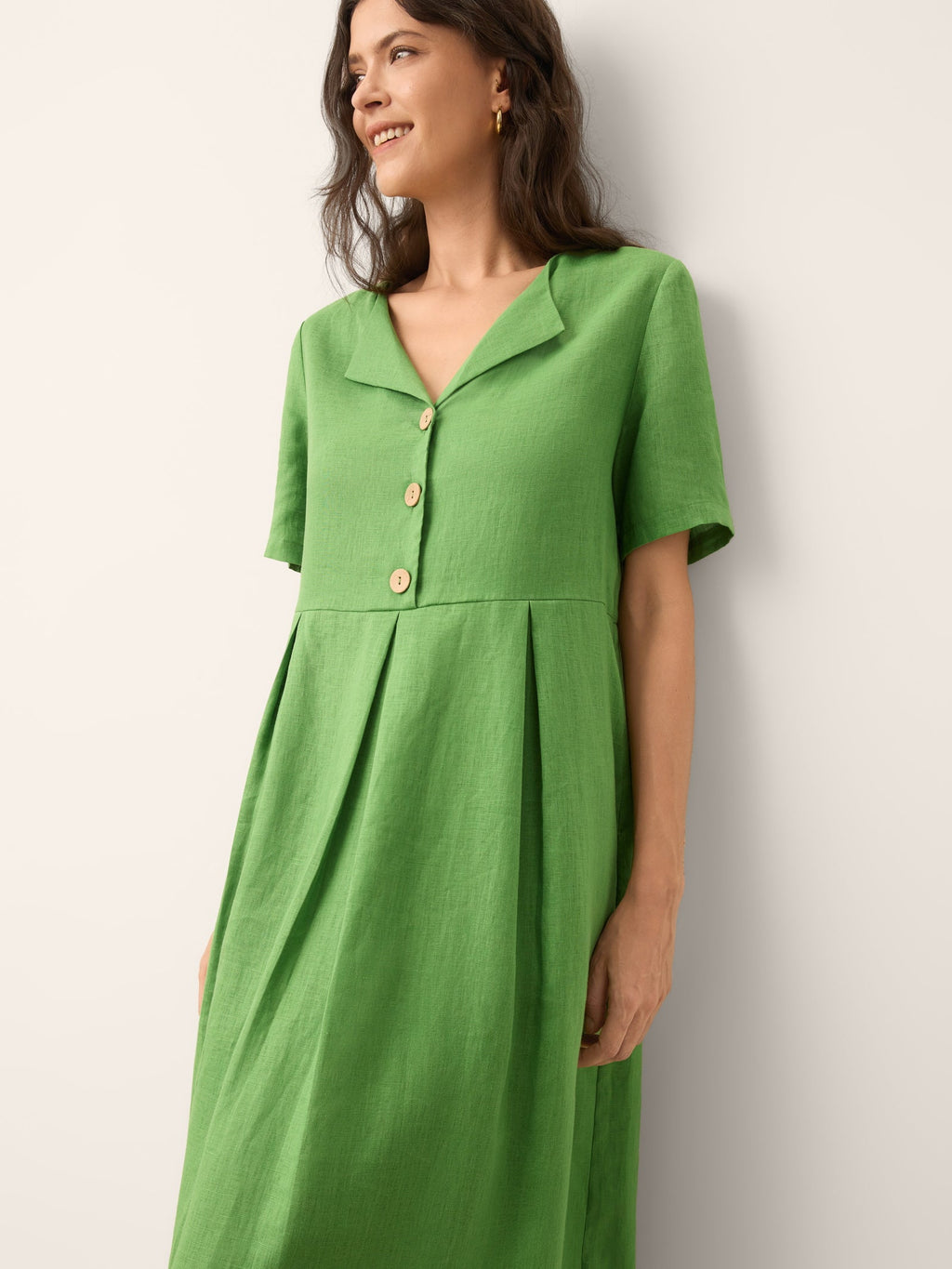 LINTICO | Women's Linen Fern Green Midi Dress