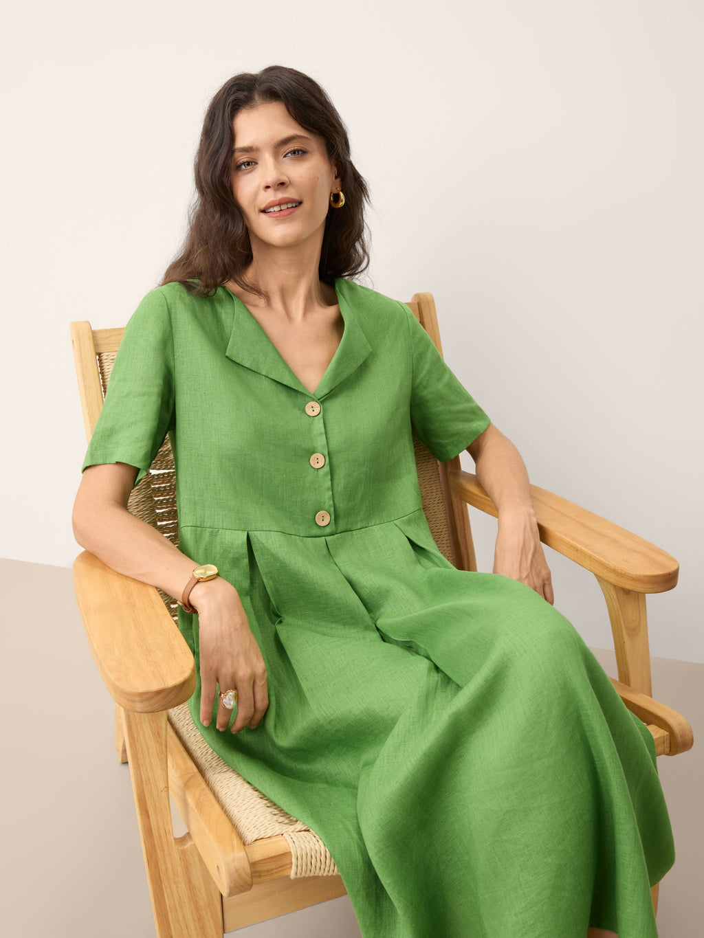 LINTICO | Women's Linen Fern Green Midi Dress