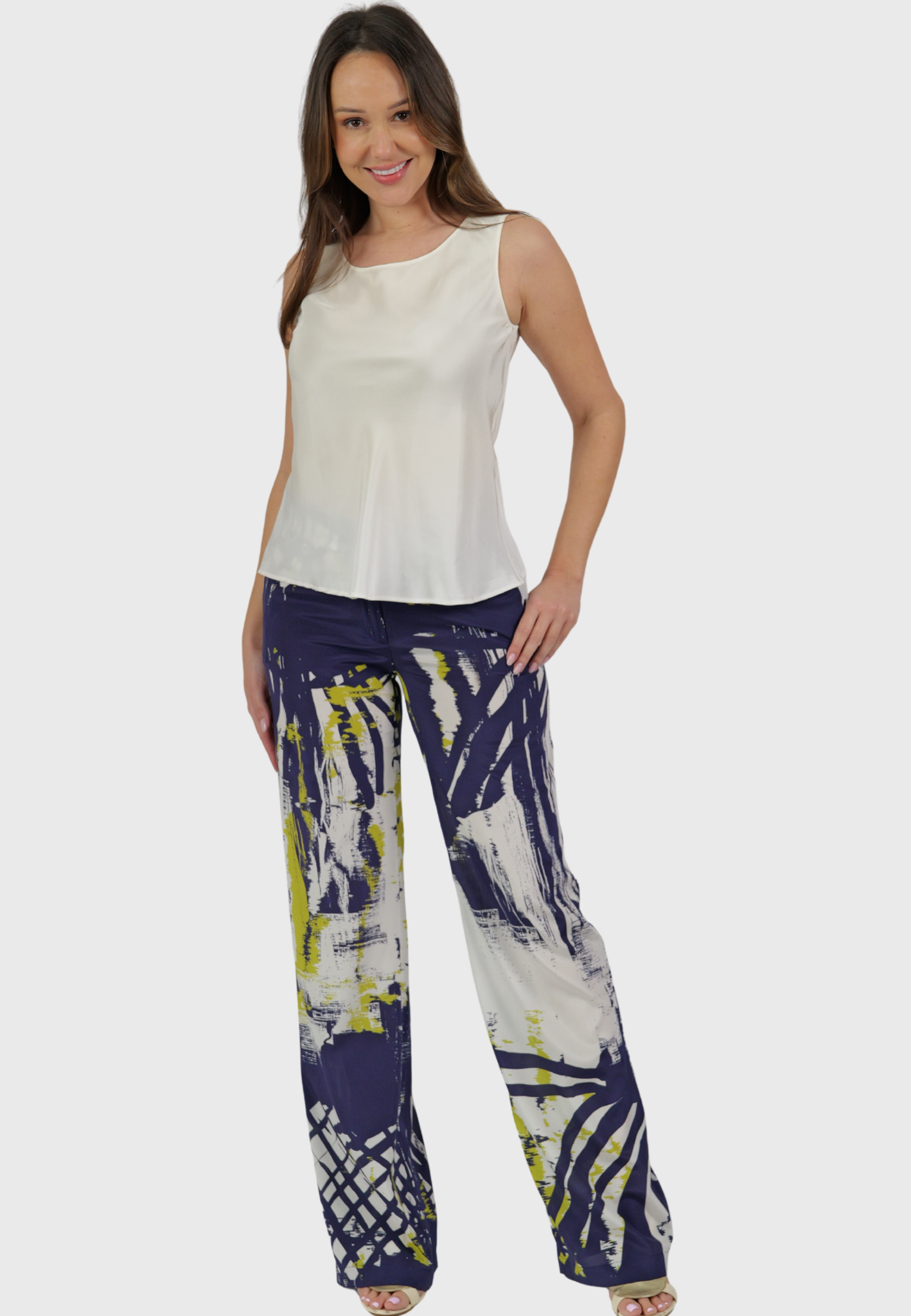 Tema Moda | Women's Silk Pants in Abstract Print on Blue