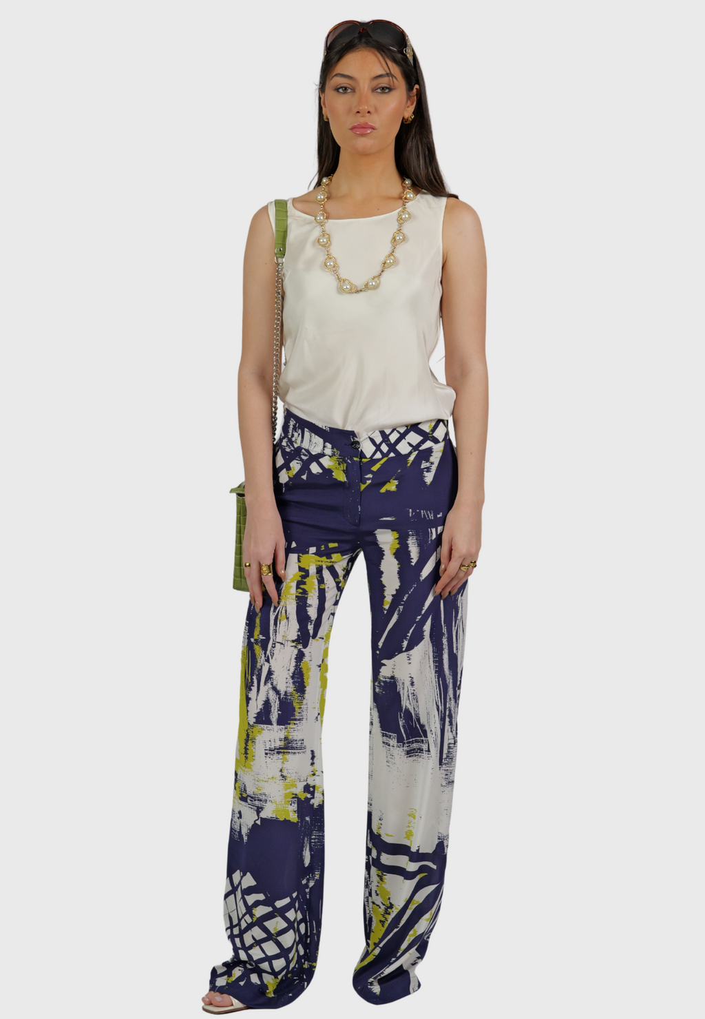 Tema Moda | Women's Silk Pants in Abstract Print on Blue