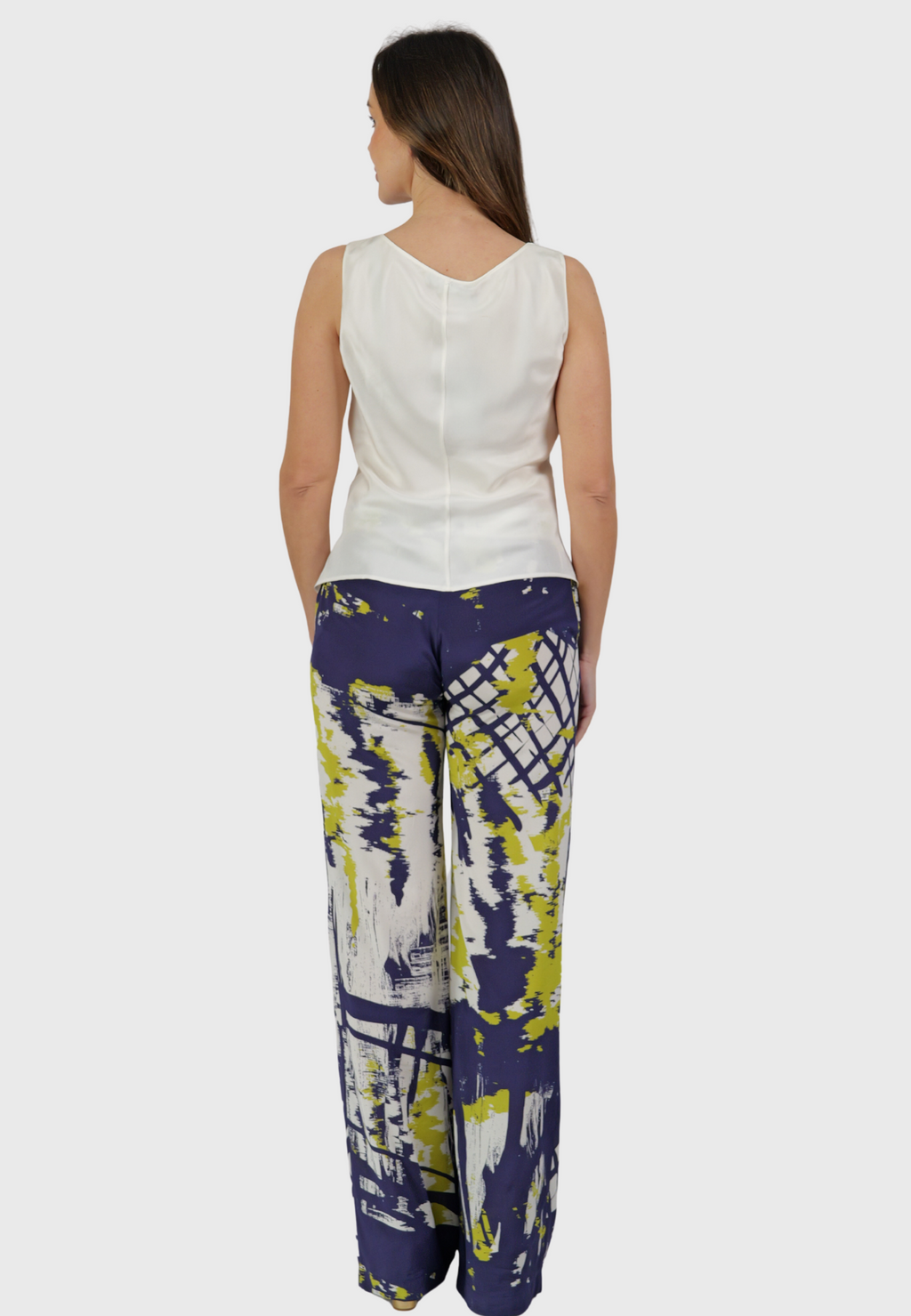 Tema Moda | Women's Silk Pants in Abstract Print on Blue