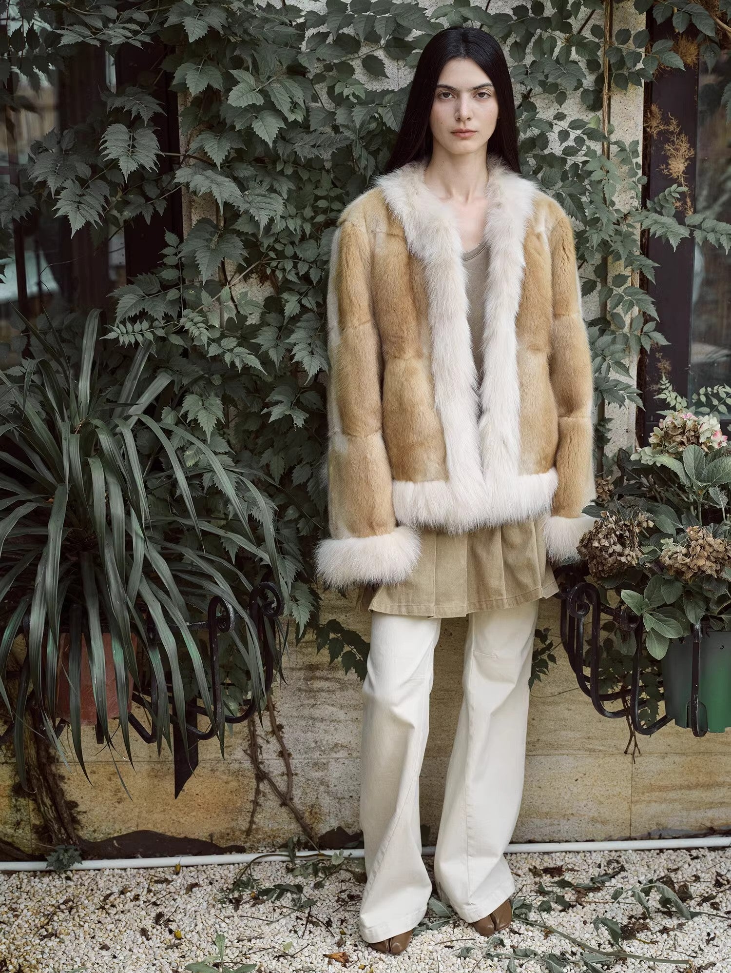 FIRELADY FUR | Women's Blue Muskrat & Fox Fur Patchwork Coat