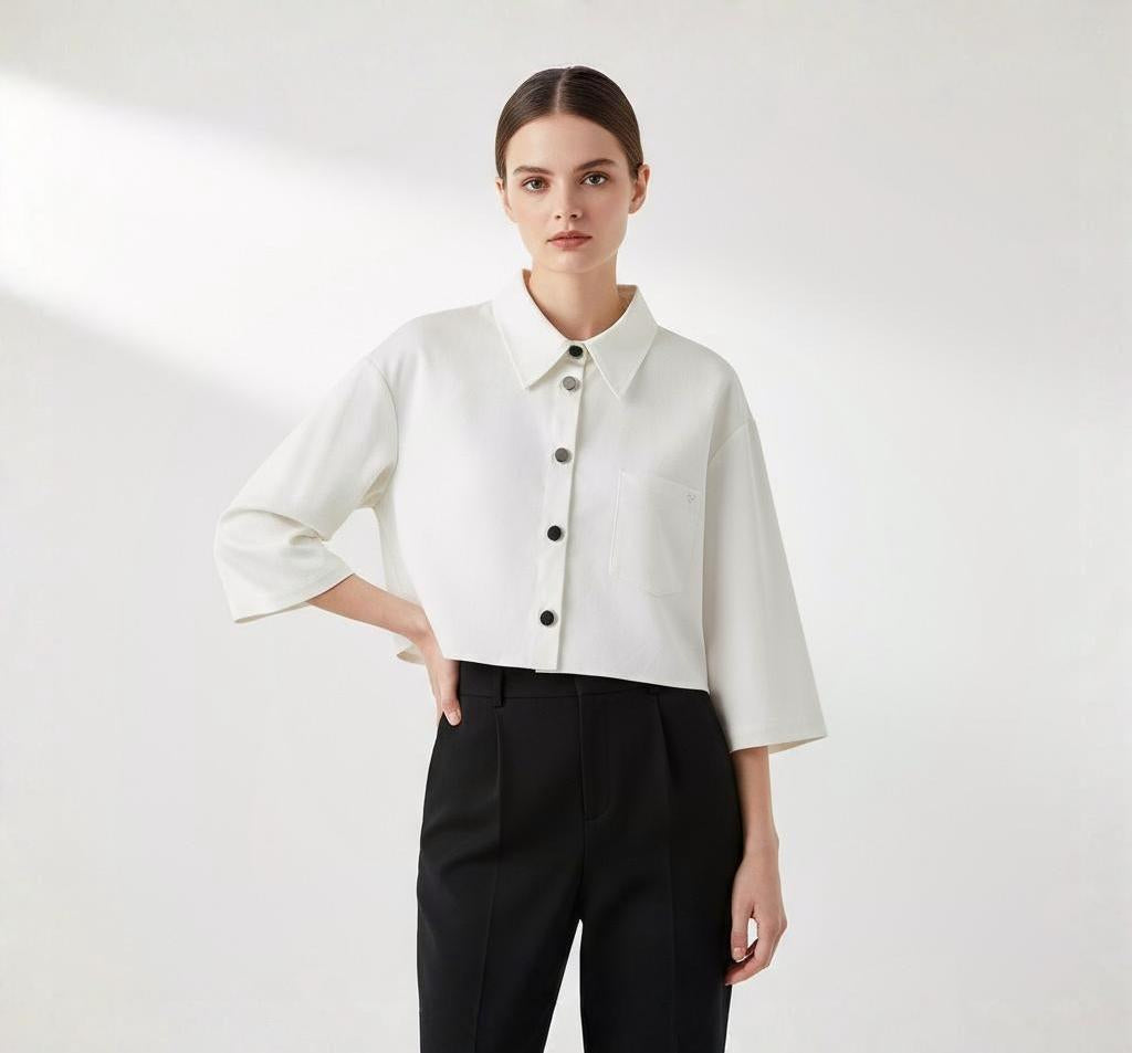 Women's Cropped Cotton Jacket | Preppy Collar