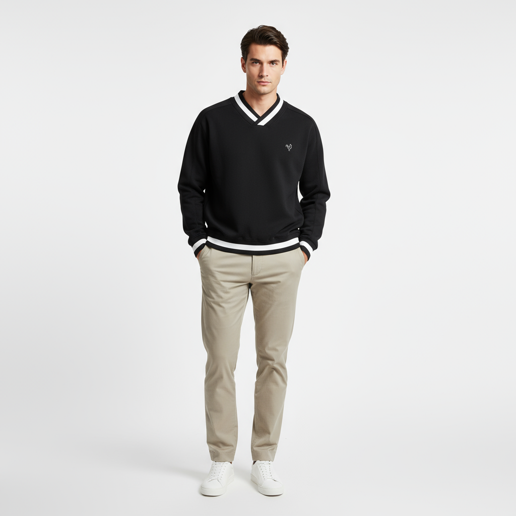 Cotton V-Neck Sweater | Contrast Trims
