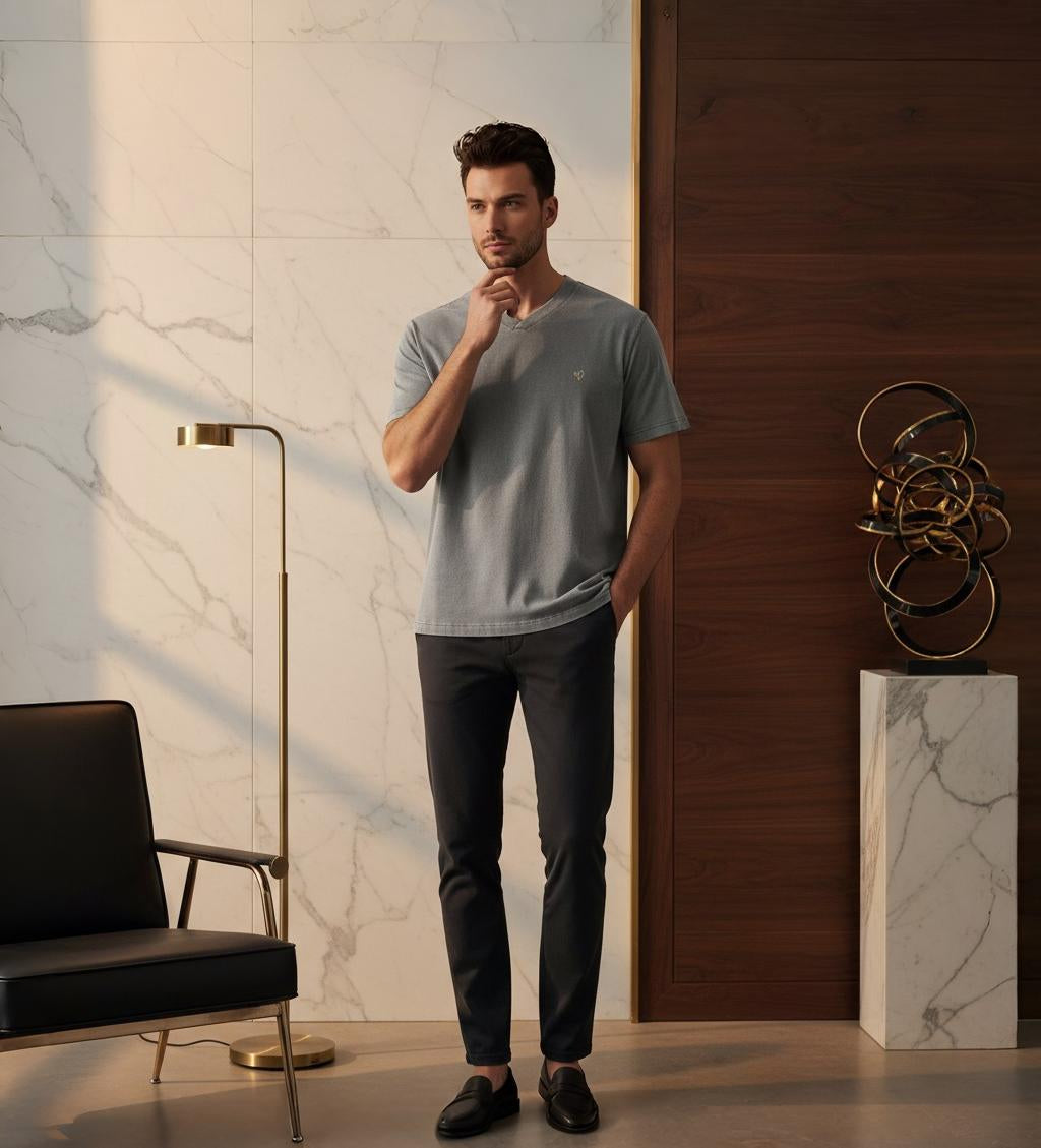 Cotton V-Neck T-shirt | Snow Washed