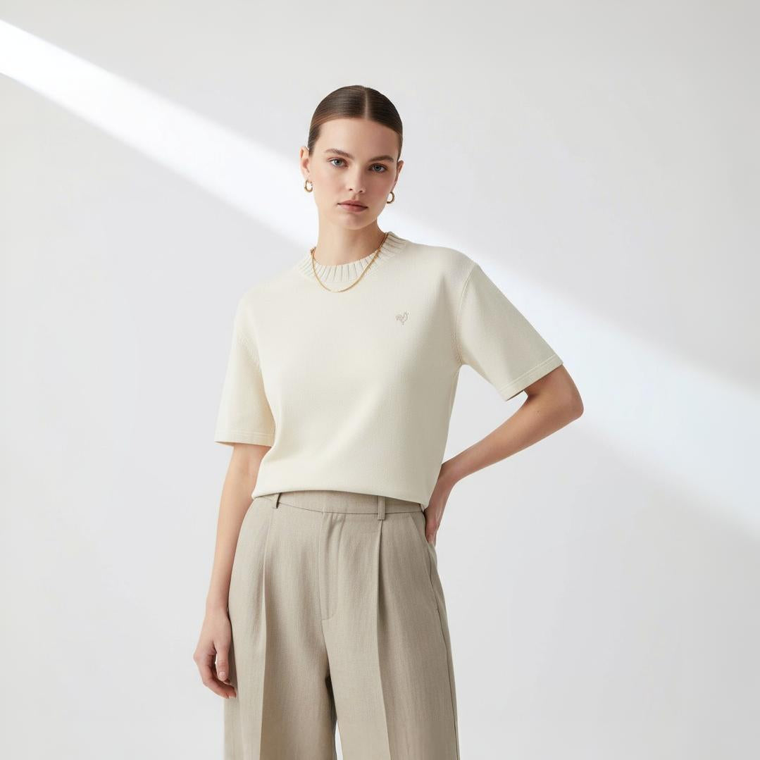 Knitted Cotton T-shirt | Cream Roo