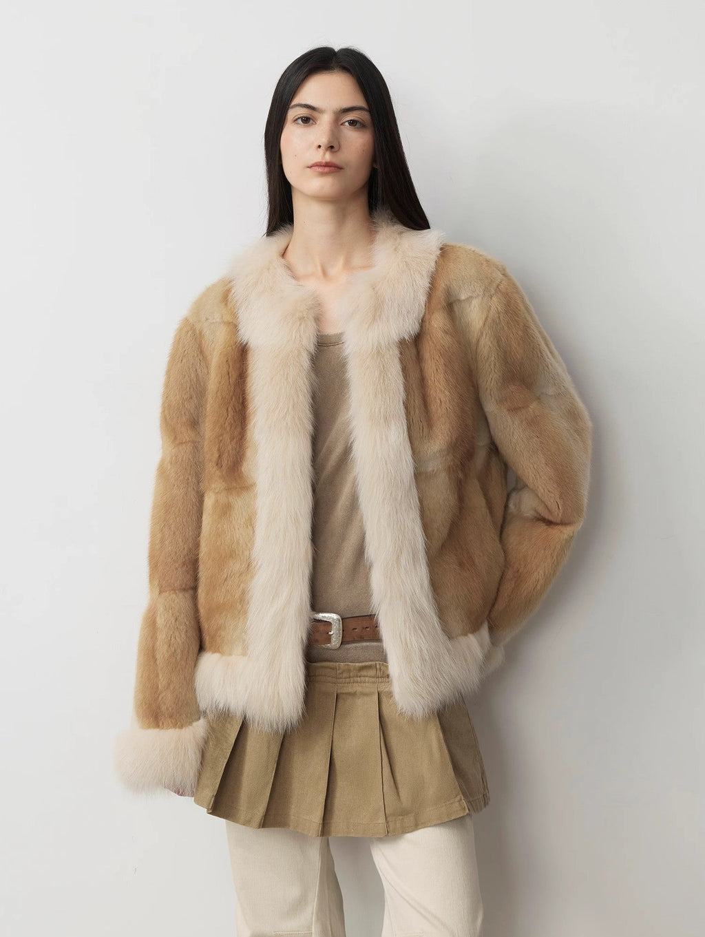 FIRELADY FUR | Women's Blue Muskrat & Fox Fur Patchwork Coat