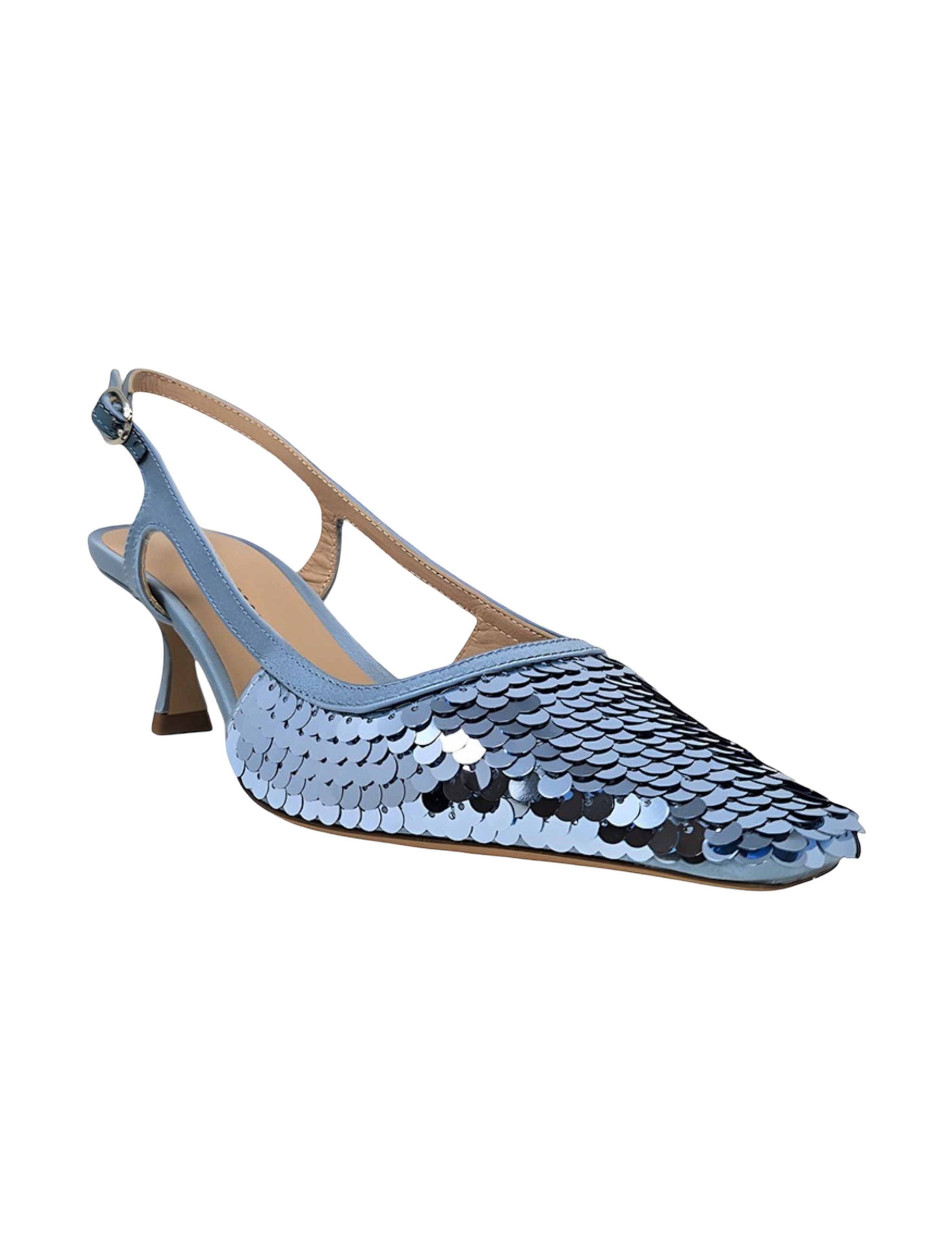 Madison Maison | Blue Sequin Snip Toe Slingback Heel [Roberto Festa]
