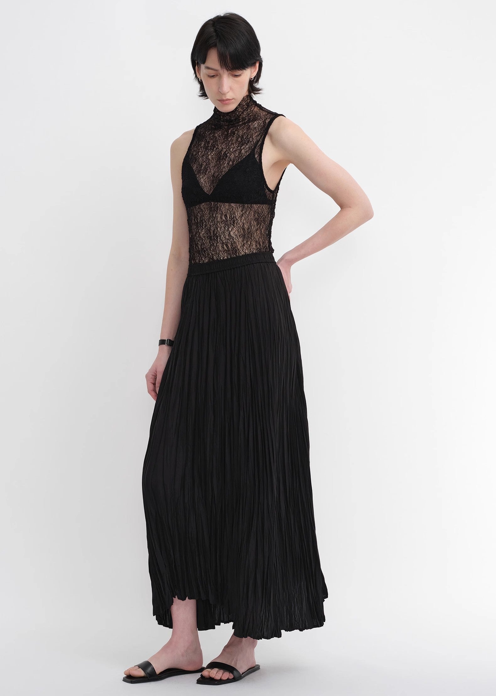 PREMIUM STYLE CO. LTD. | Mulberry Silk Pleated Irregular Hem Skirt