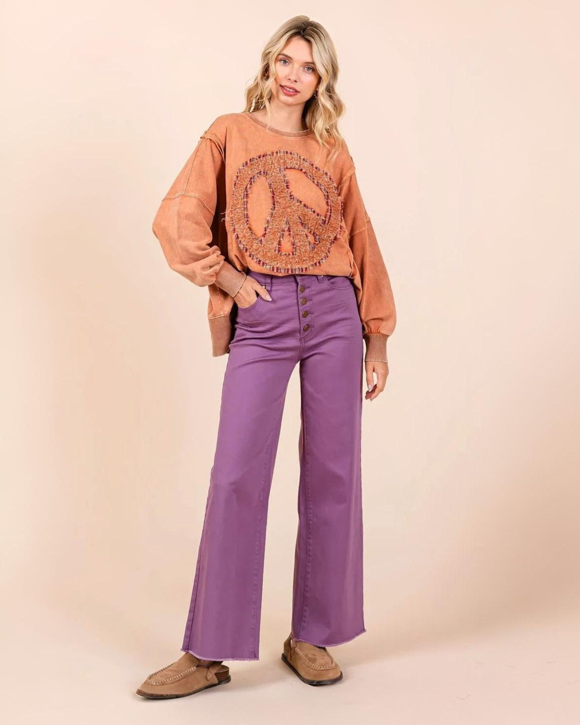 Mittoshop | Women's High Waisted Button Fly Wide Leg Pants