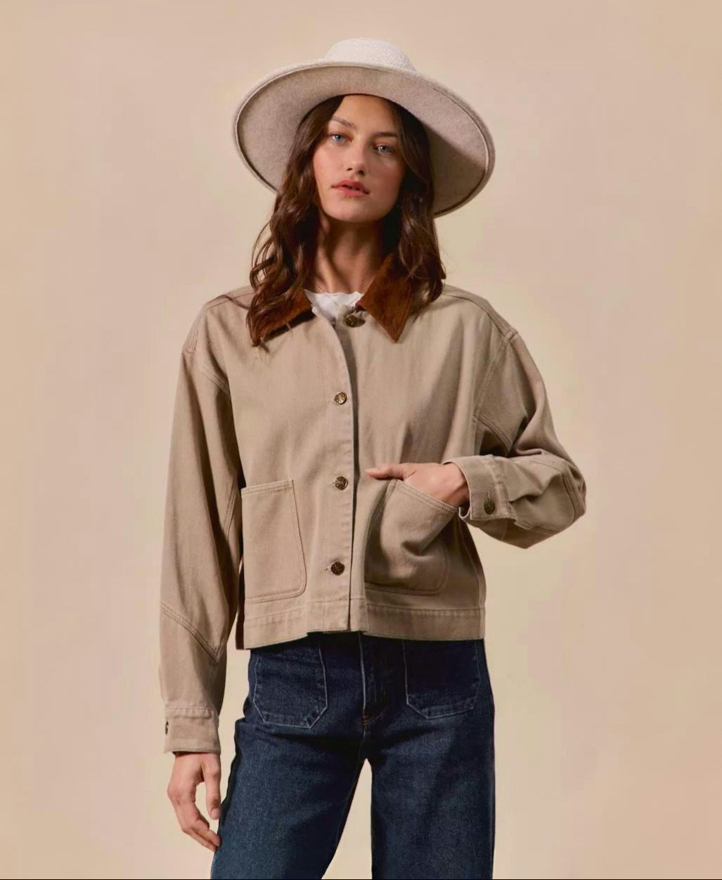 SO ME | Women's Brown Cropped Barn Jacket | Farm Brown