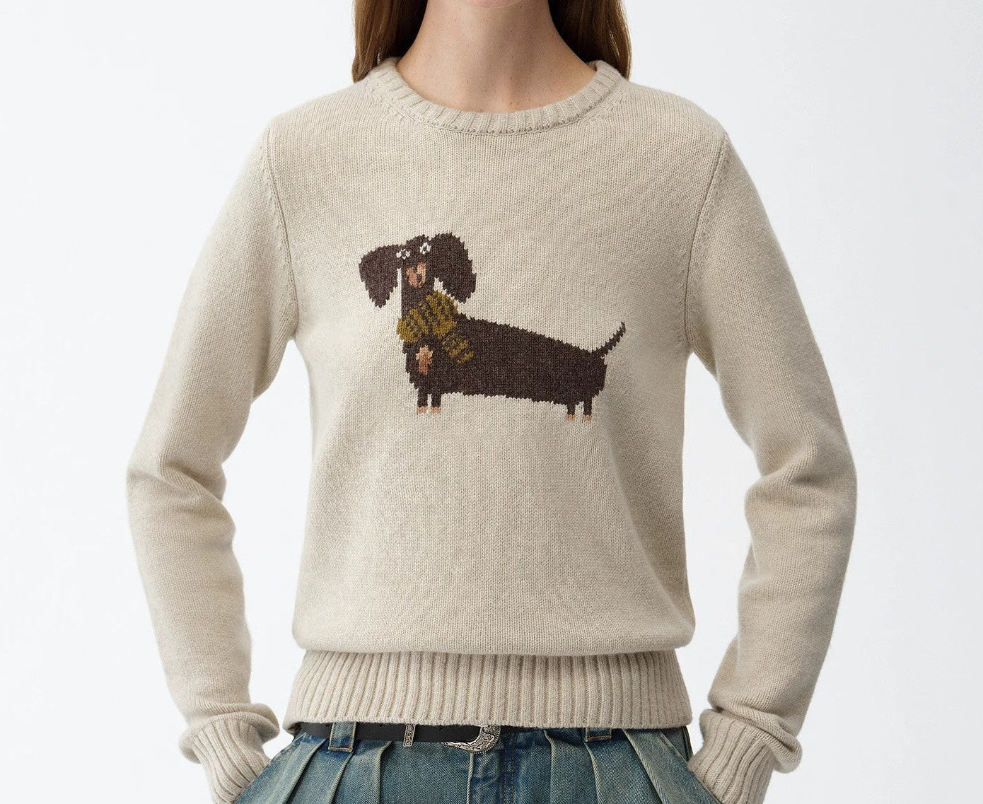 FIRELADY FUR | Women's Dog Motif Knit Wool Blend Sweater