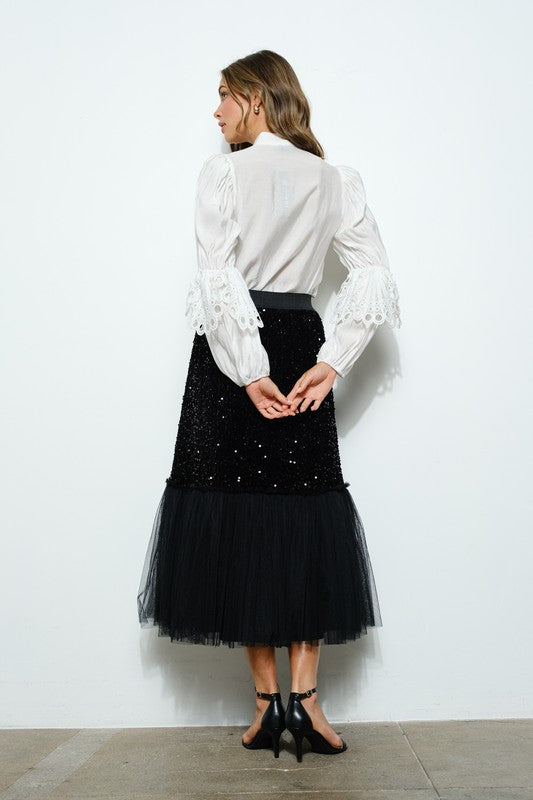 Vella Moda | Women's Tencel & Rayon Blend High Neck Lace Blouse