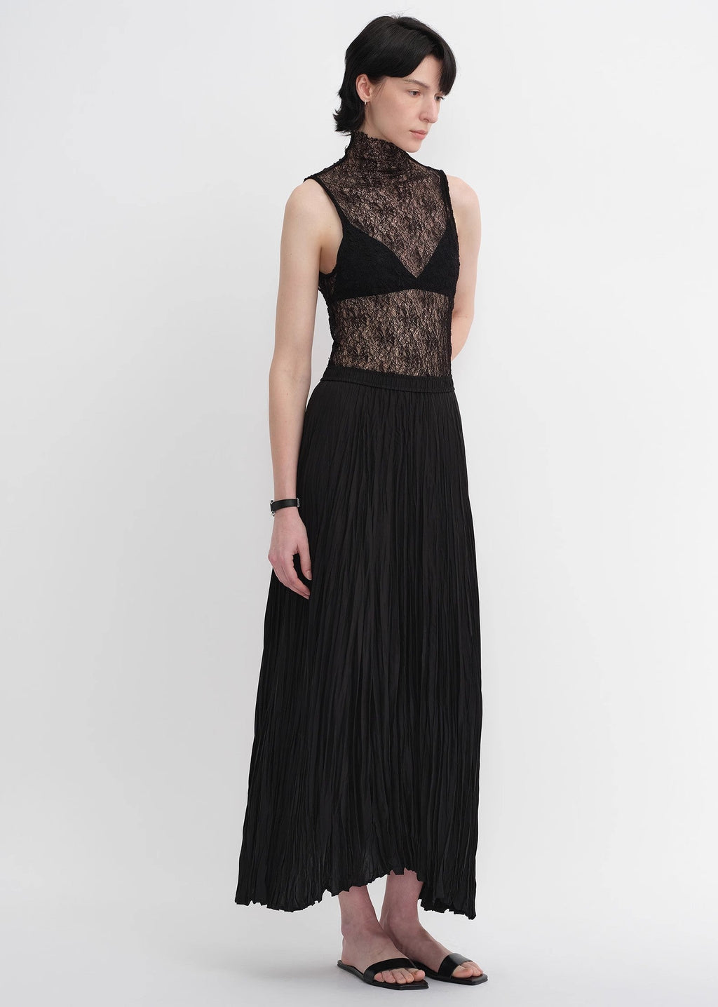 PREMIUM STYLE CO. LTD. | Mulberry Silk Pleated Irregular Hem Skirt