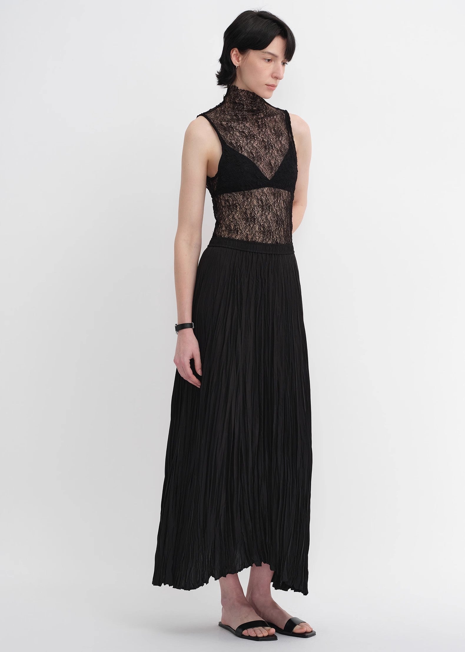 PREMIUM STYLE CO. LTD. | Mulberry Silk Pleated Irregular Hem Skirt
