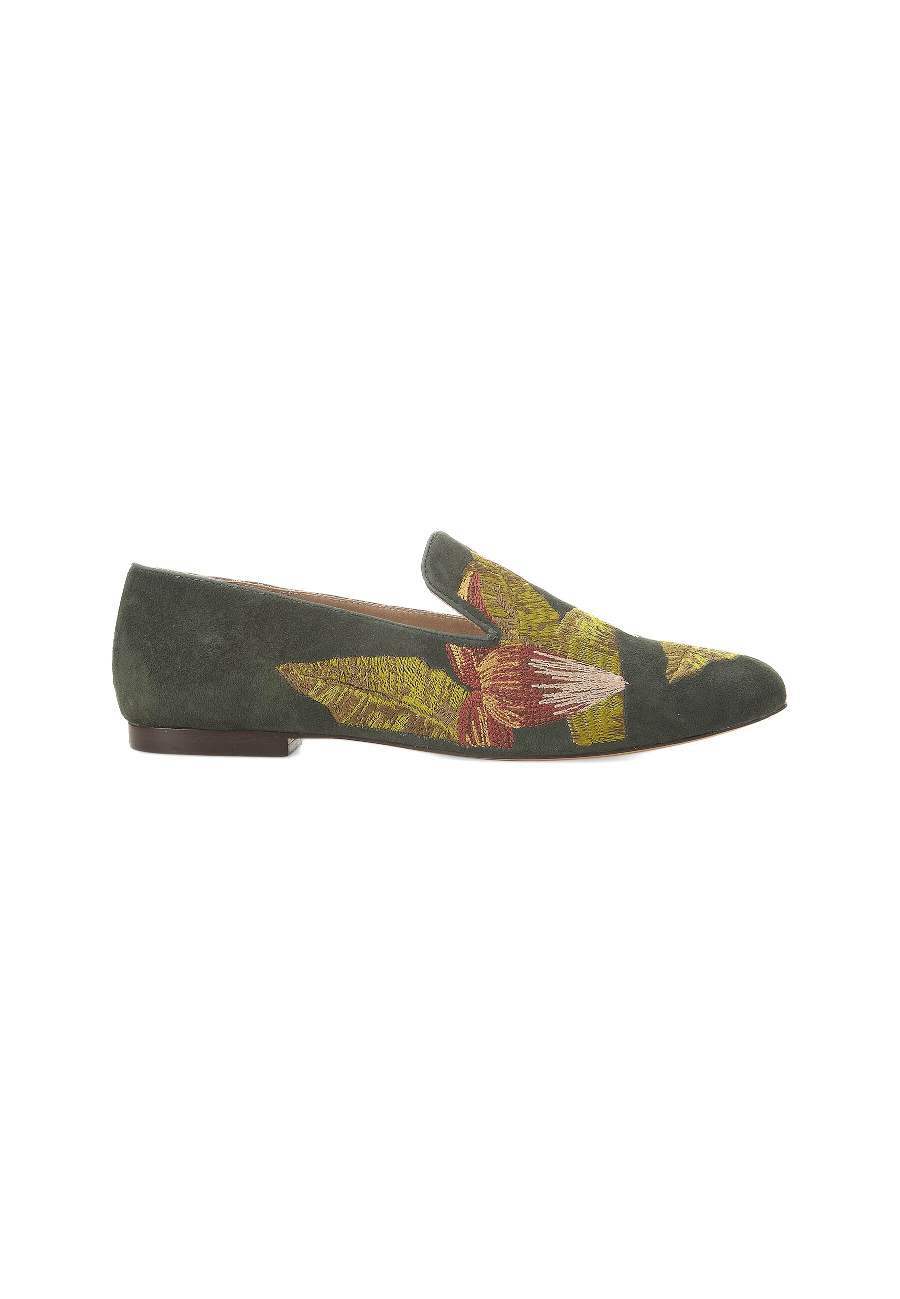 Mangará Atelier | Green Embroidered Italian Suede Loafers