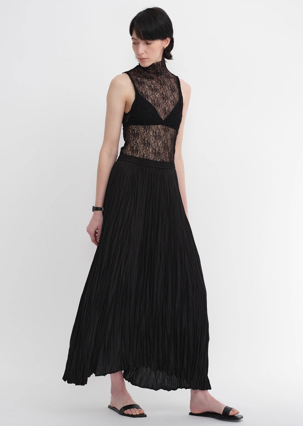 PREMIUM STYLE CO. LTD. | Mulberry Silk Pleated Irregular Hem Skirt