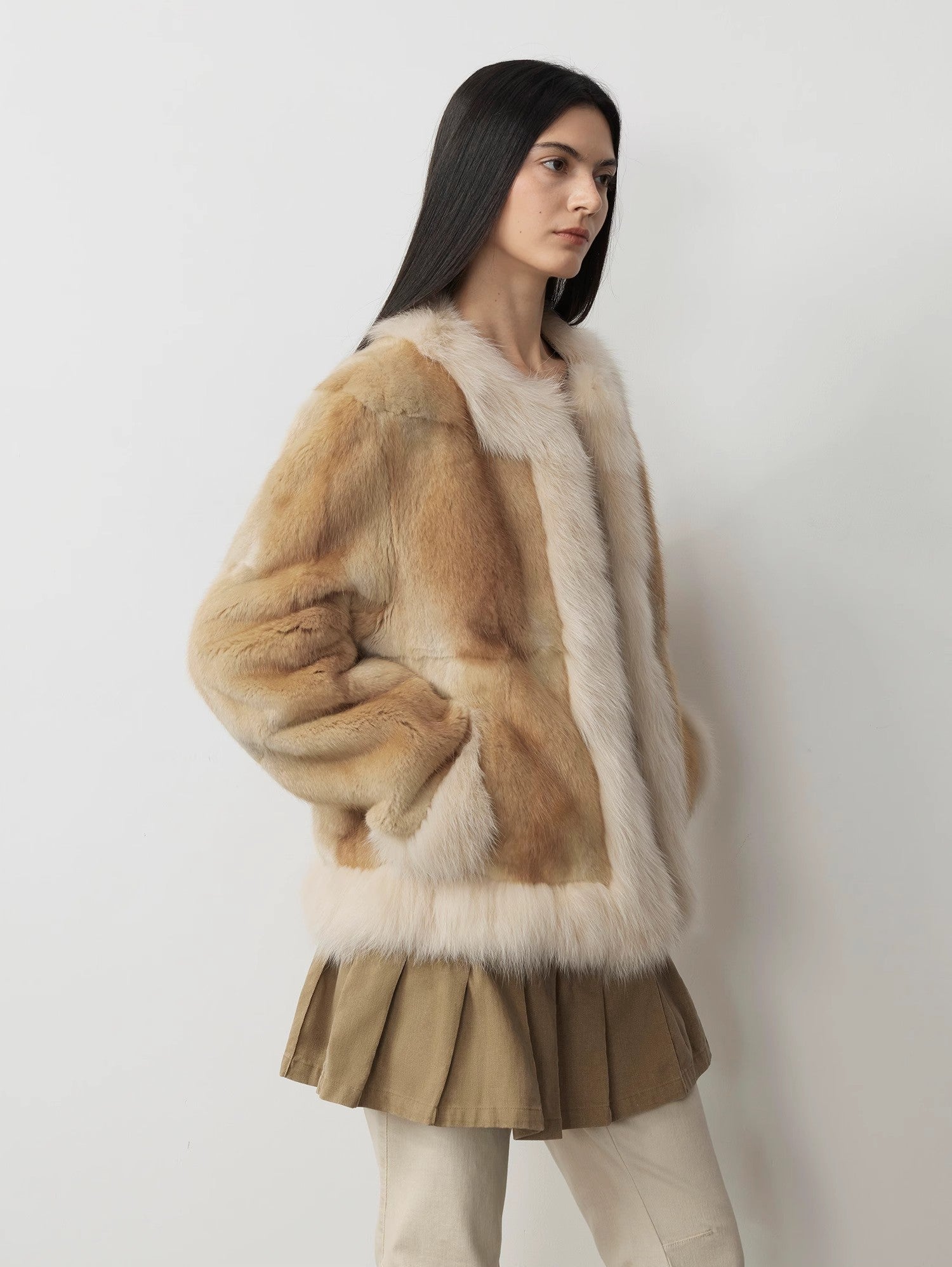 FIRELADY FUR | Women's Blue Muskrat & Fox Fur Patchwork Coat