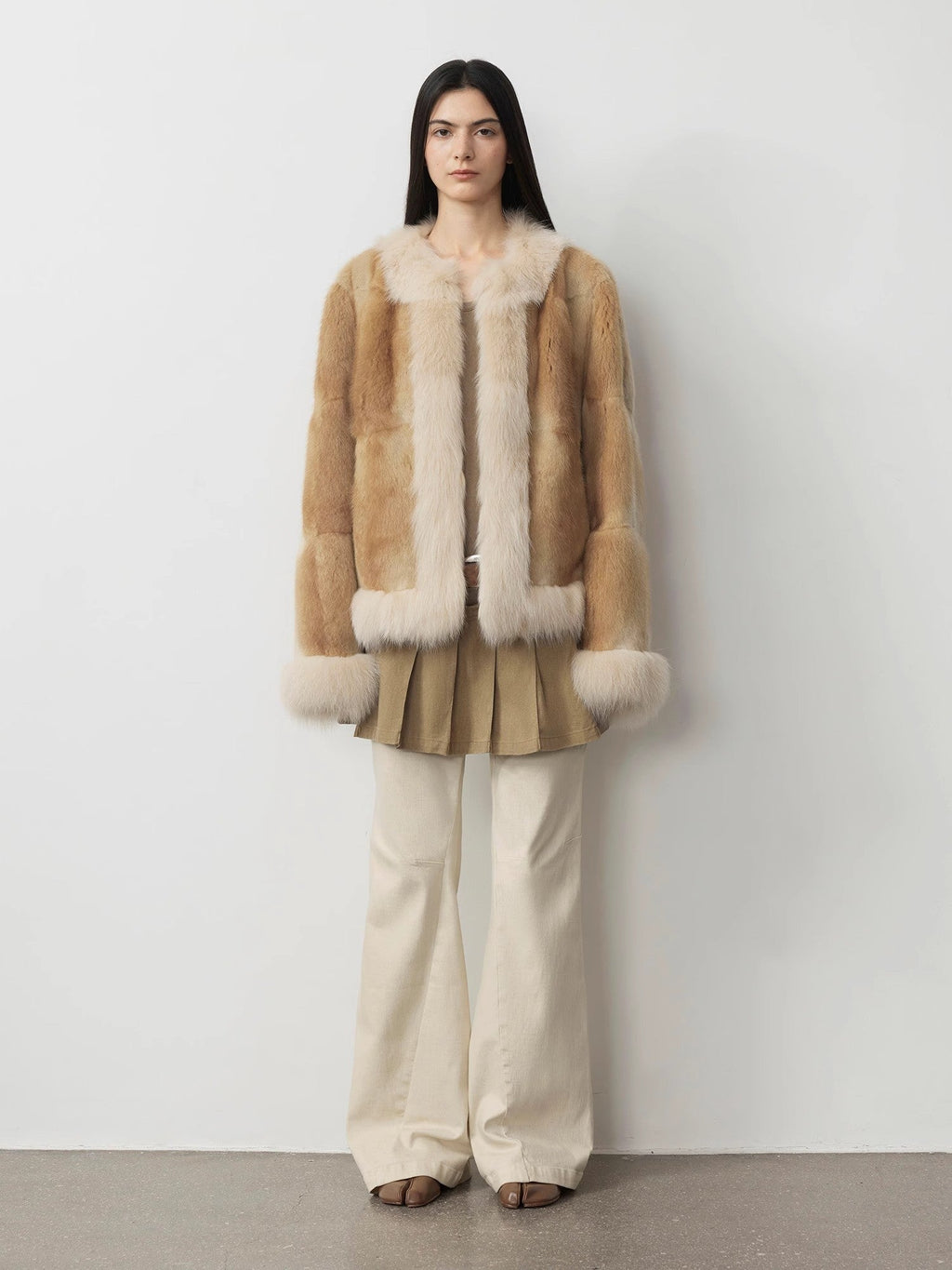 FIRELADY FUR | Women's Blue Muskrat & Fox Fur Patchwork Coat