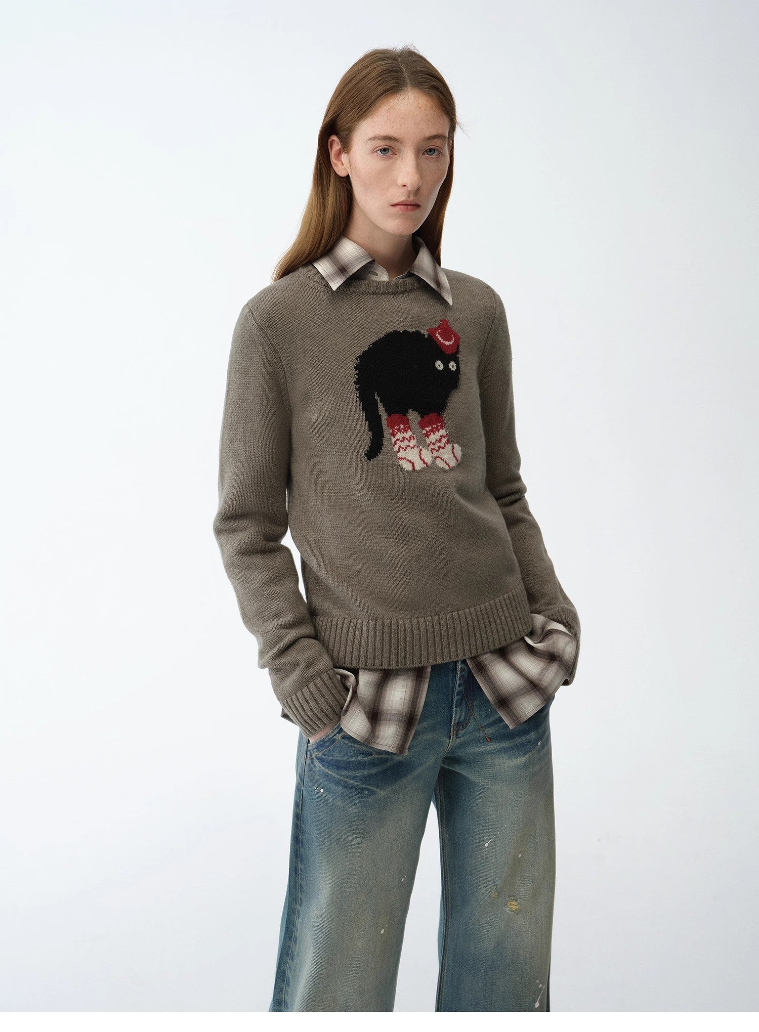 FIRELADY FUR | Women's Dog Motif Knit Wool Blend Sweater