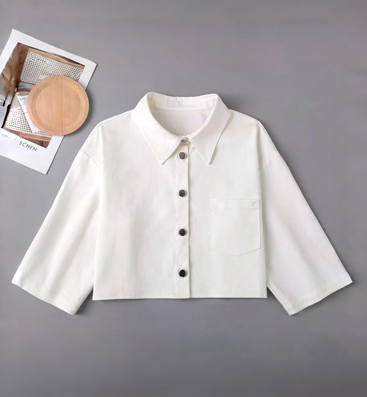 Women's Cropped Cotton Jacket | Preppy Collar
