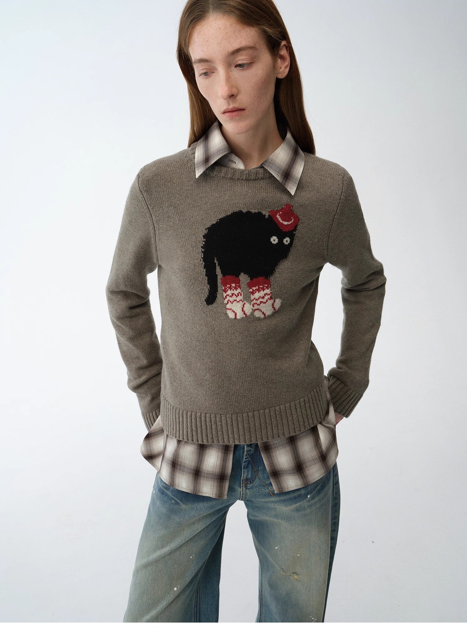 FIRELADY FUR | Women's Dog Motif Knit Wool Blend Sweater