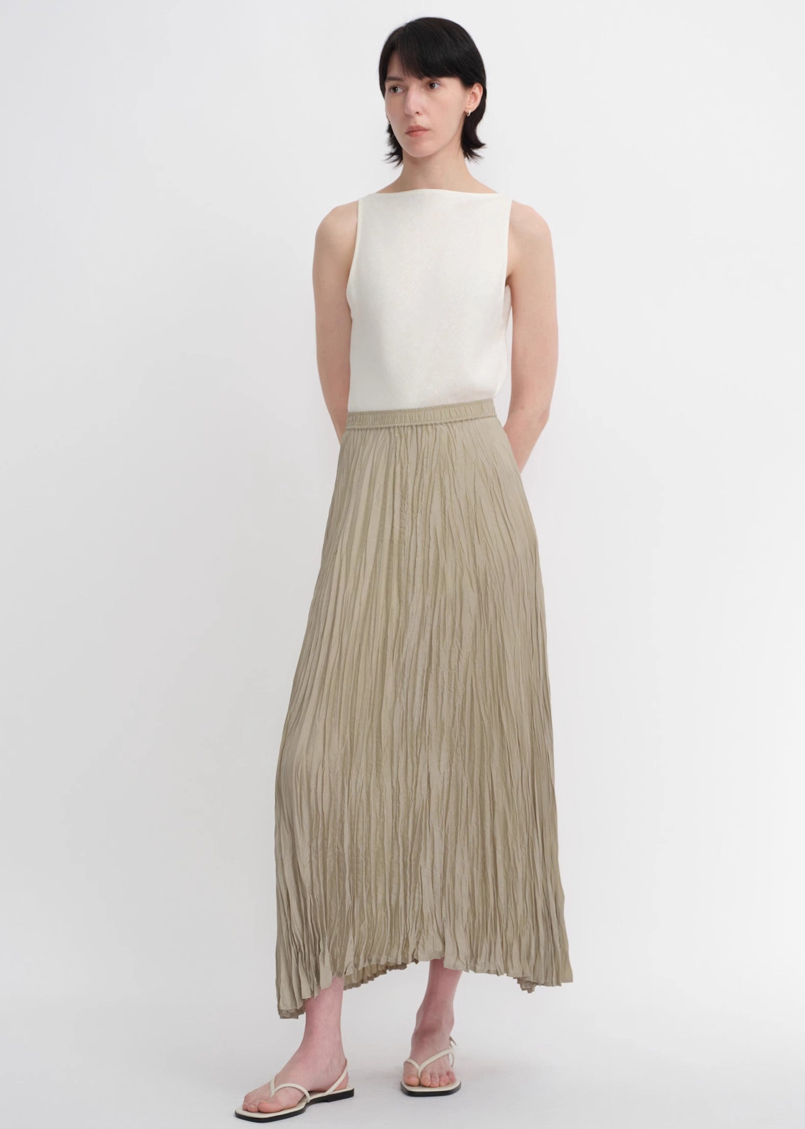 PREMIUM STYLE CO. LTD. | Mulberry Silk Pleated Irregular Hem Skirt