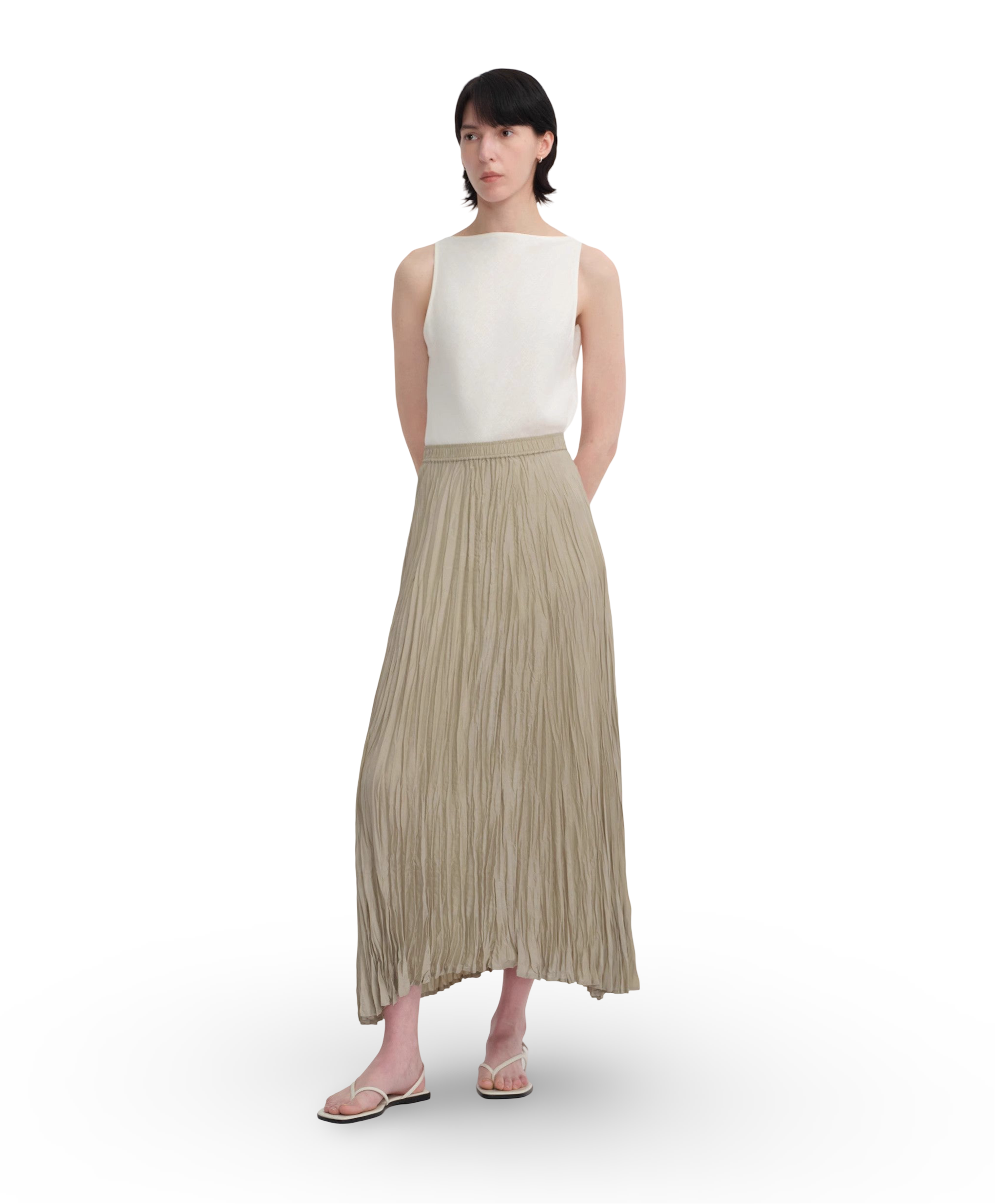 PREMIUM STYLE CO. LTD. | Mulberry Silk Pleated Irregular Hem Skirt
