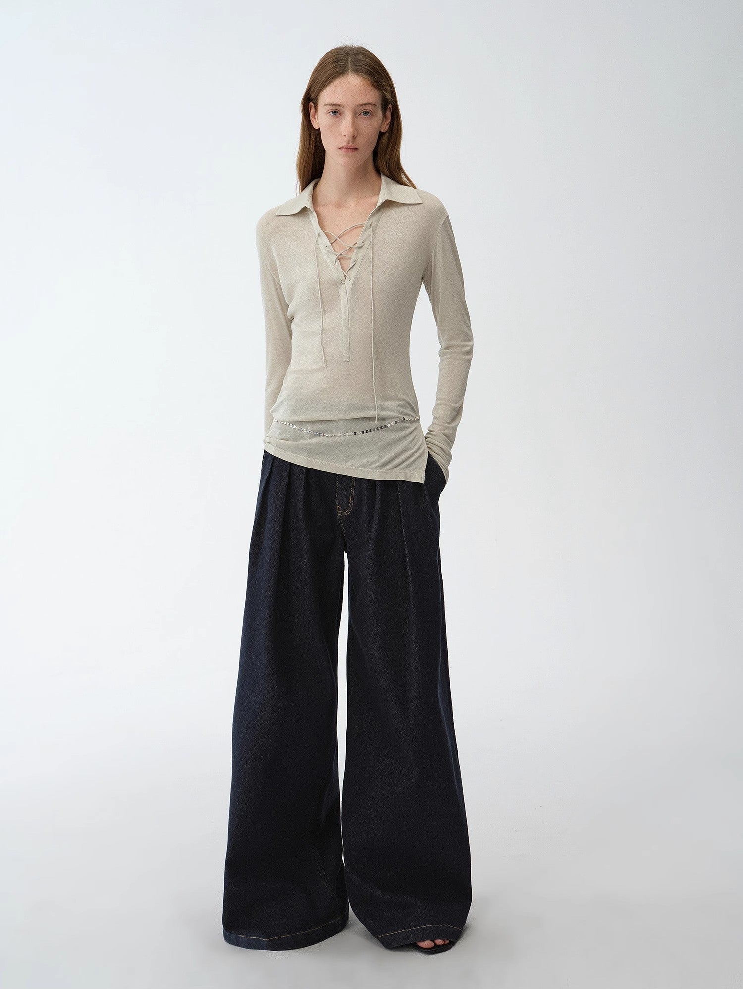 FIRELADY FUR | Women's Pleated Wide Leg Denim Pants